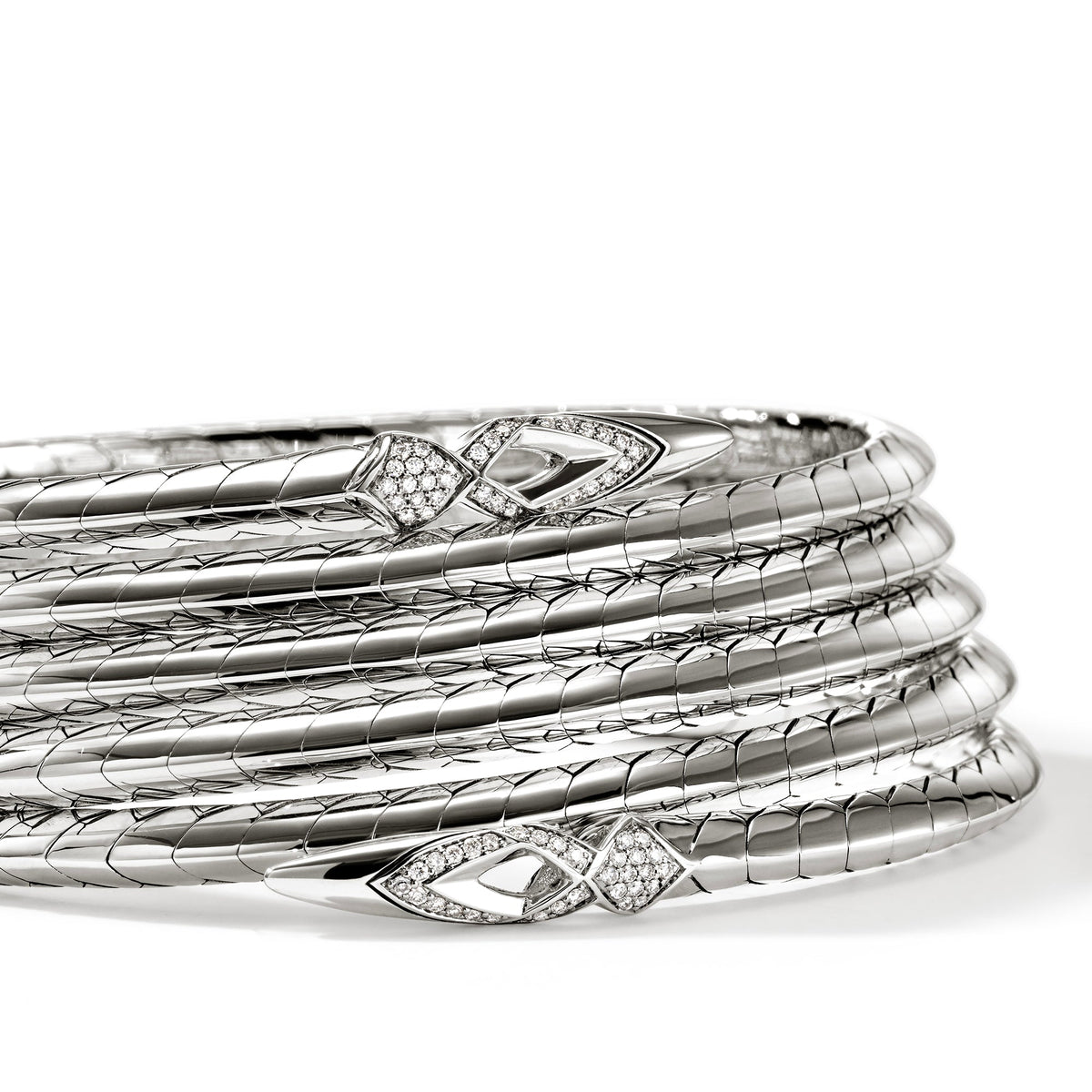 Naga Multi Coil Bracelet, Sterling Silver, Diamonds