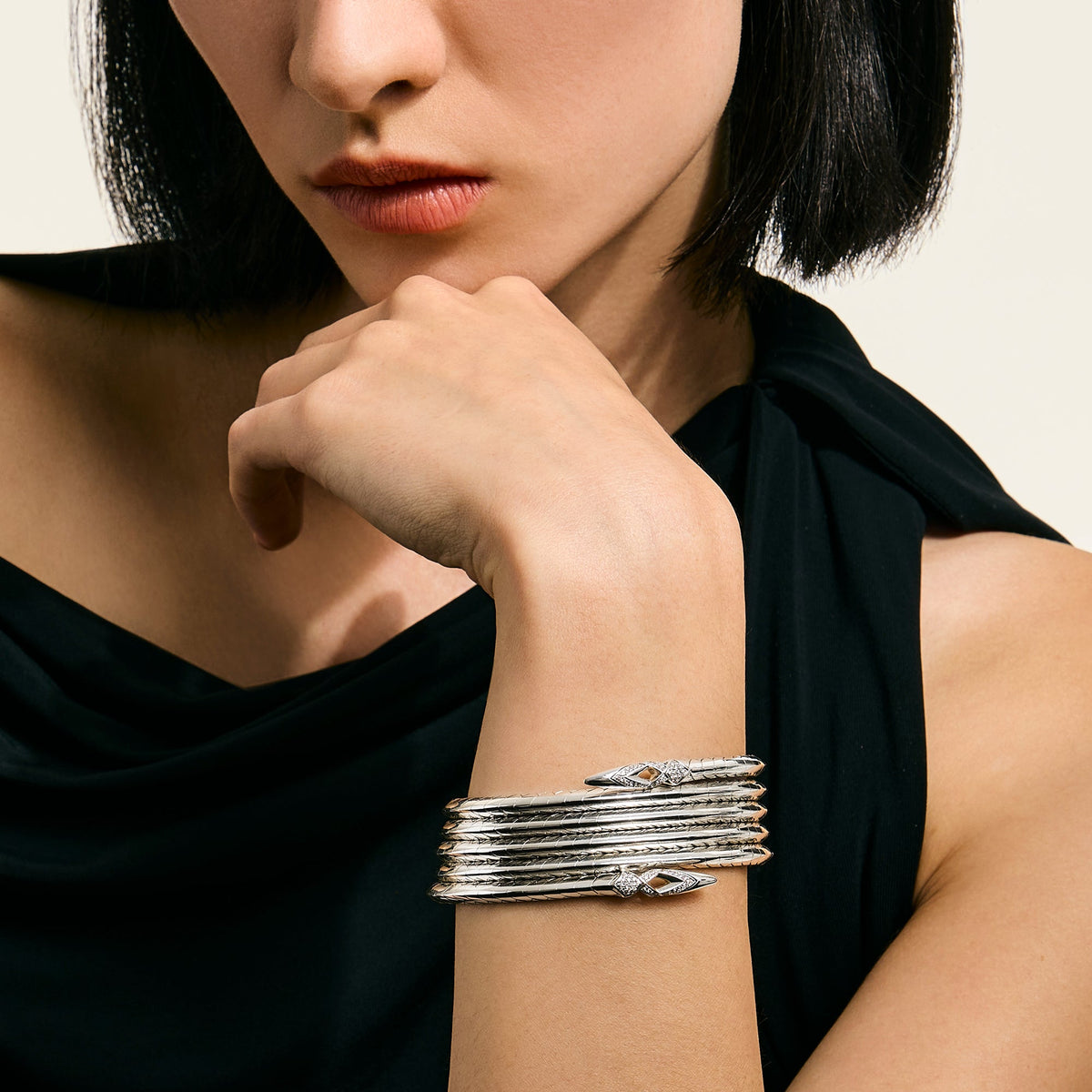 Naga Multi Coil Bracelet, Sterling Silver, Diamonds