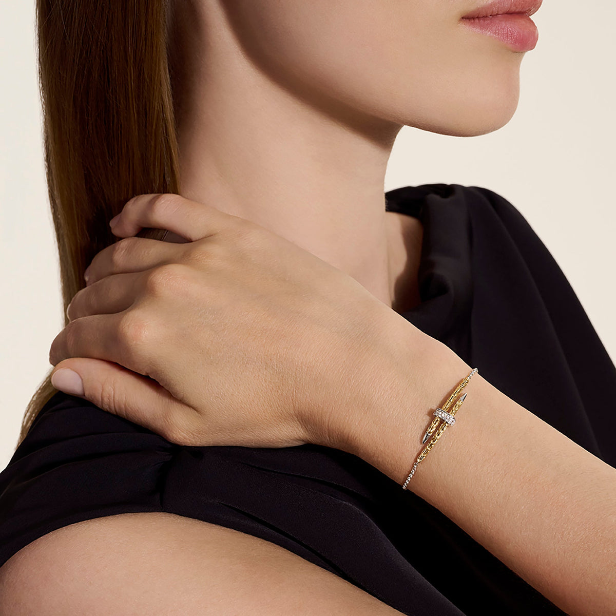 Spear Station Bracelet, Gold, Sterling Silver, Diamonds