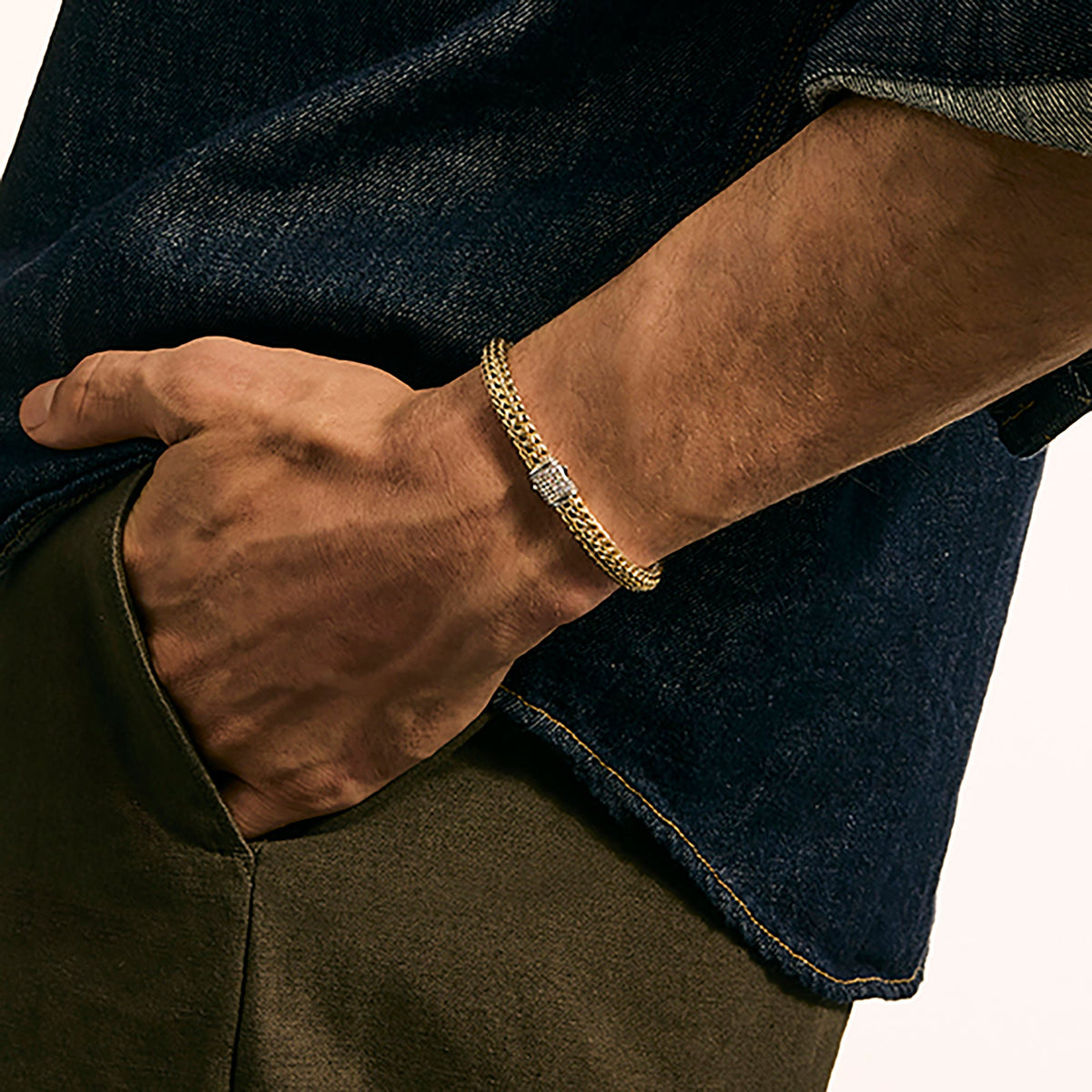 Icon Bracelet, Reversible, Gold, Sterling Silver, Diamonds, 6.5MM