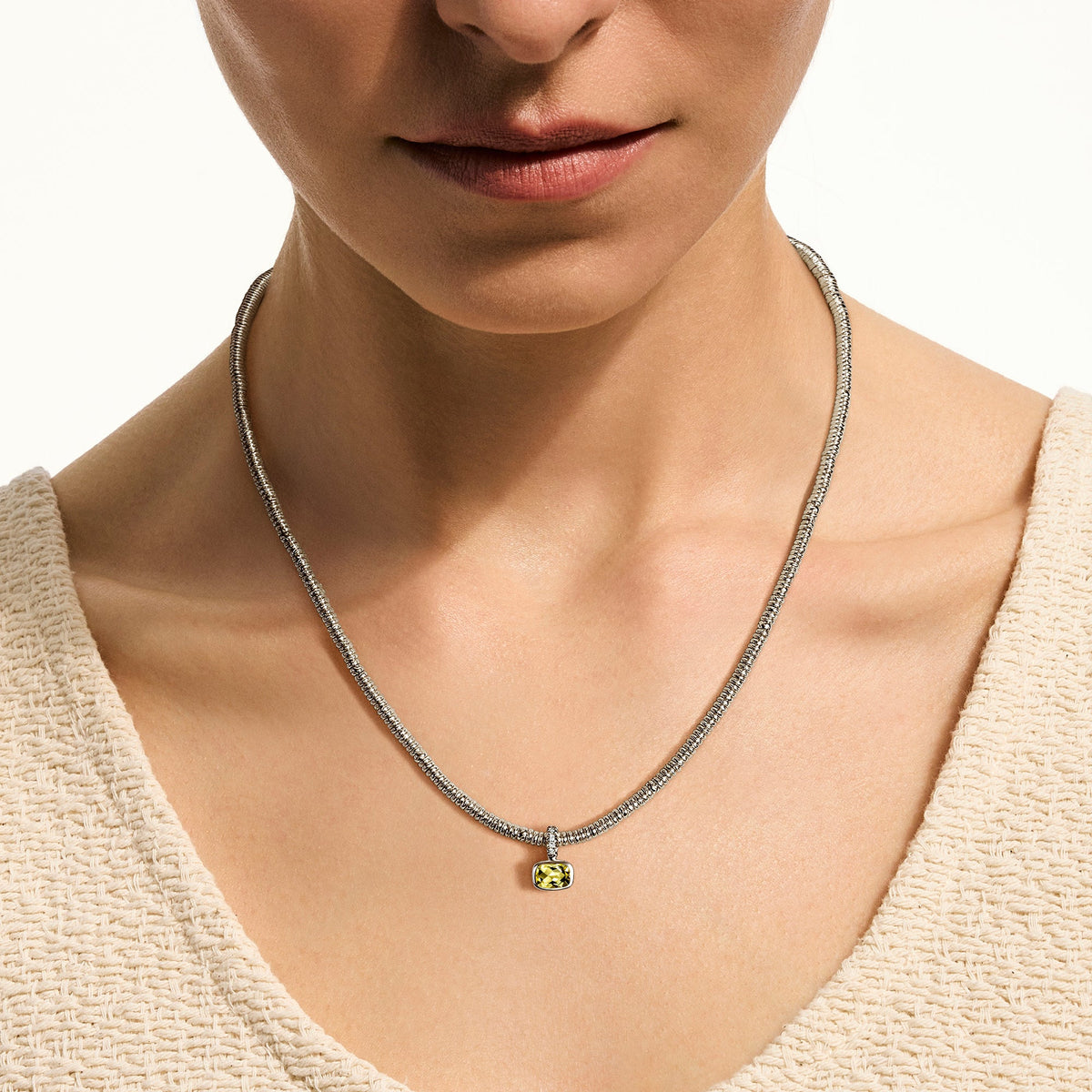 Heishi Gem Charm, Sterling Silver, Lemon Quartz, Diamonds