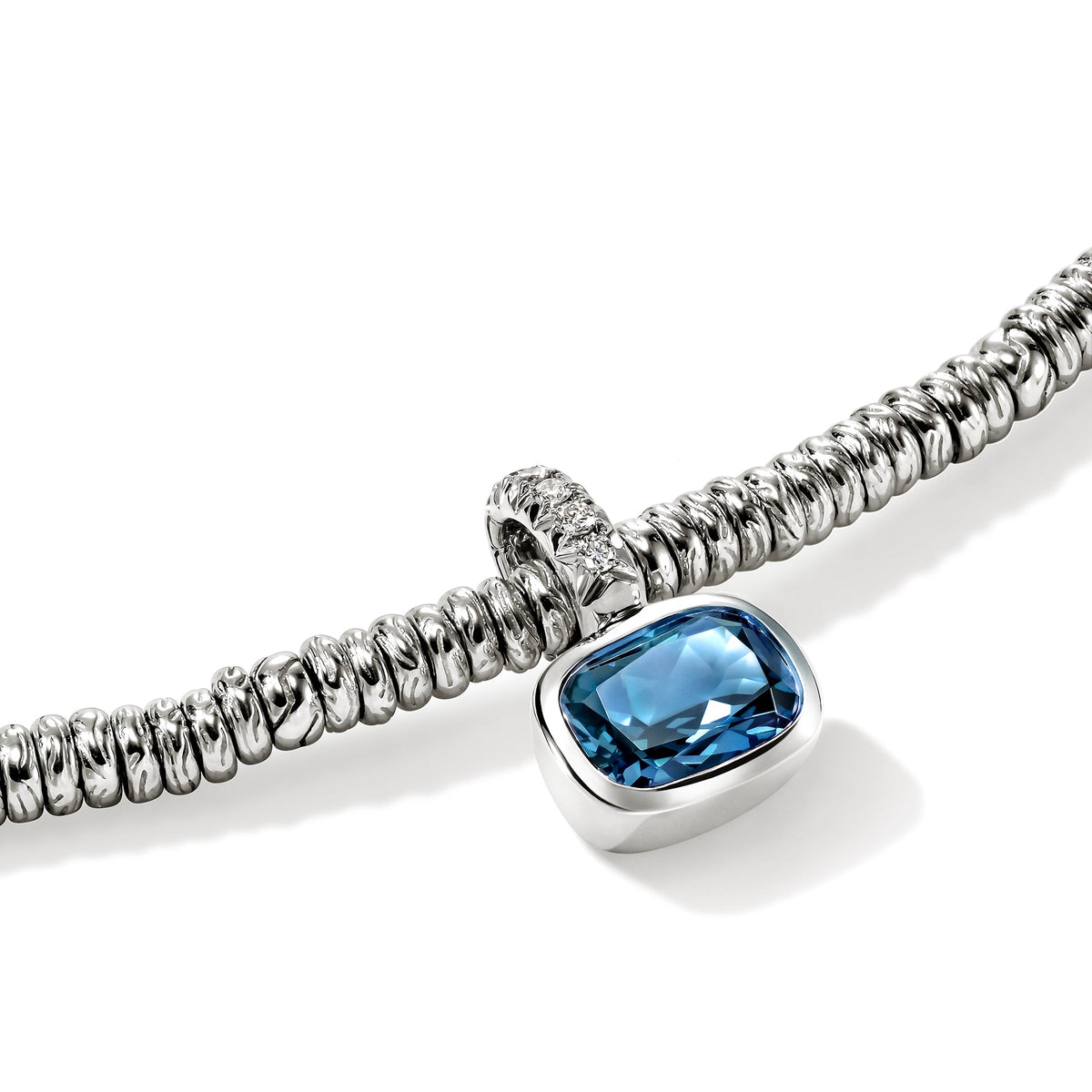 Heishi Gem Charm, Sterling Silver, London Blue Topaz, Diamonds