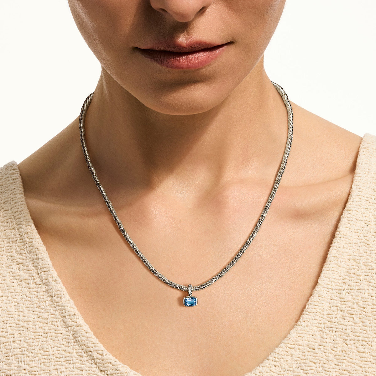 Heishi Gem Charm, Sterling Silver, London Blue Topaz, Diamonds