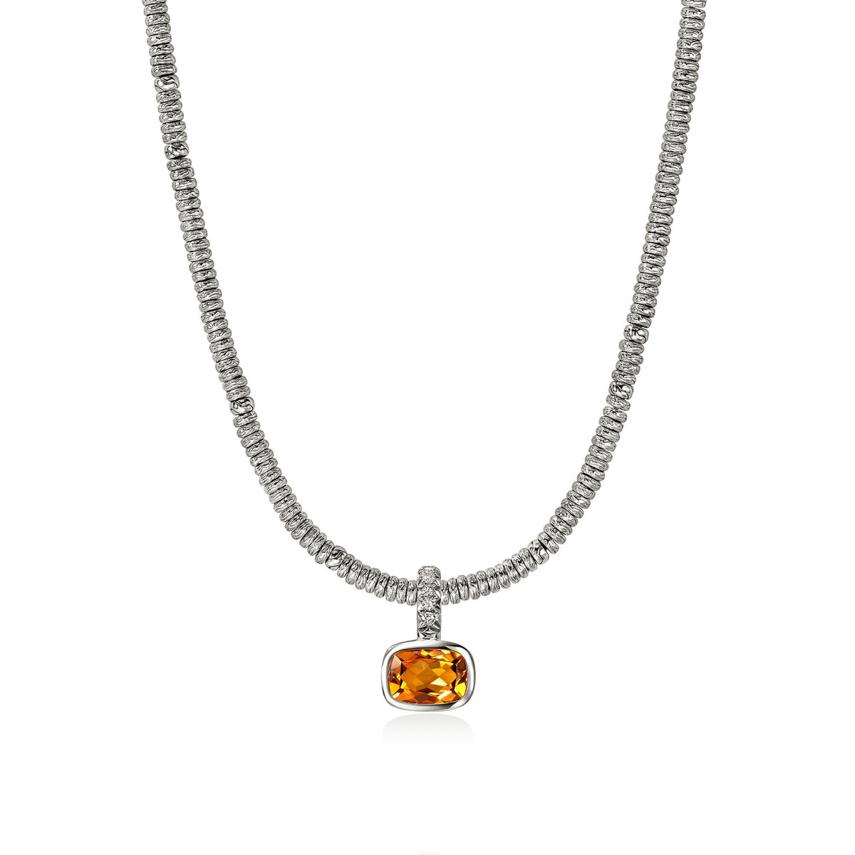 Heishi Gem Charm, Sterling Silver, Orange Citrine , Diamonds