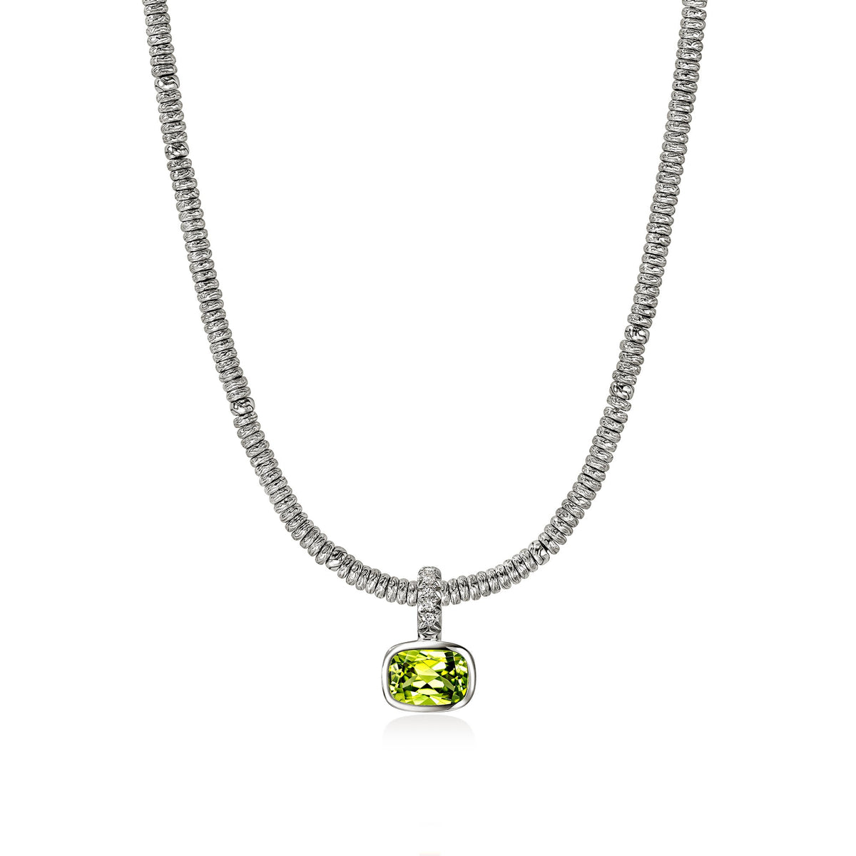 Heishi Gem Charm, Sterling Silver, Peridot, Diamonds