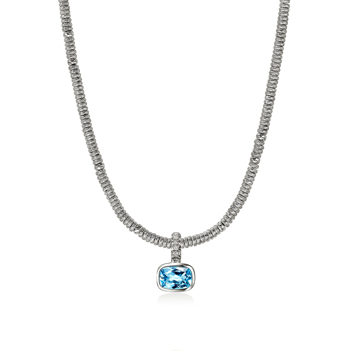Heishi Gem Charm, Sterling Silver, Swiss Blue Topaz, Diamonds