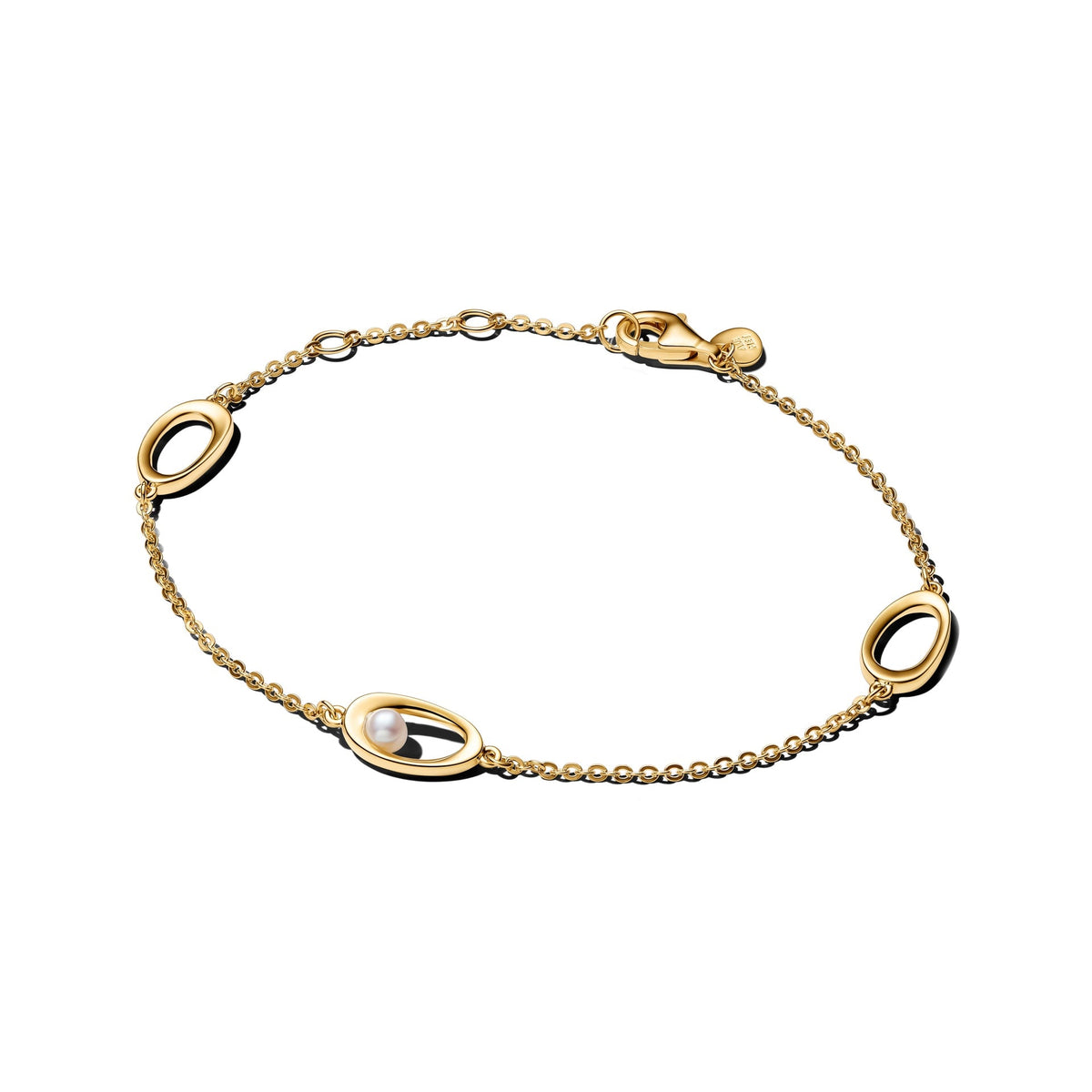 Pulsera de Perlas de Agua Dulce Cultivadas Tratadas y en Forma Orgánica Ovalada de Pandora