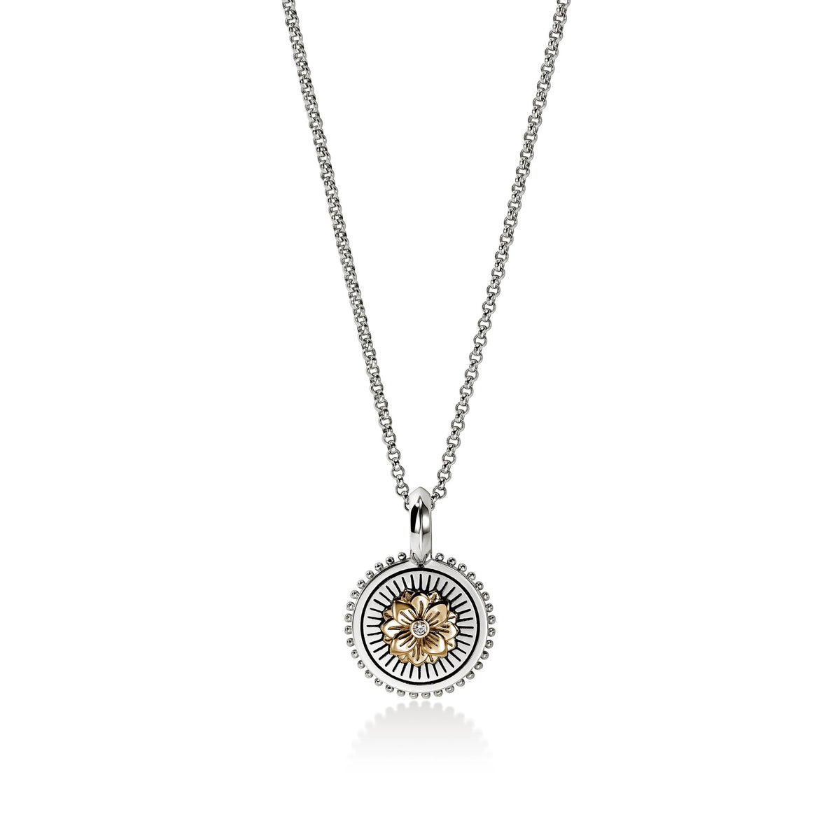 Lotus Talisman Charm, Gold, Sterling Silver, Diamonds