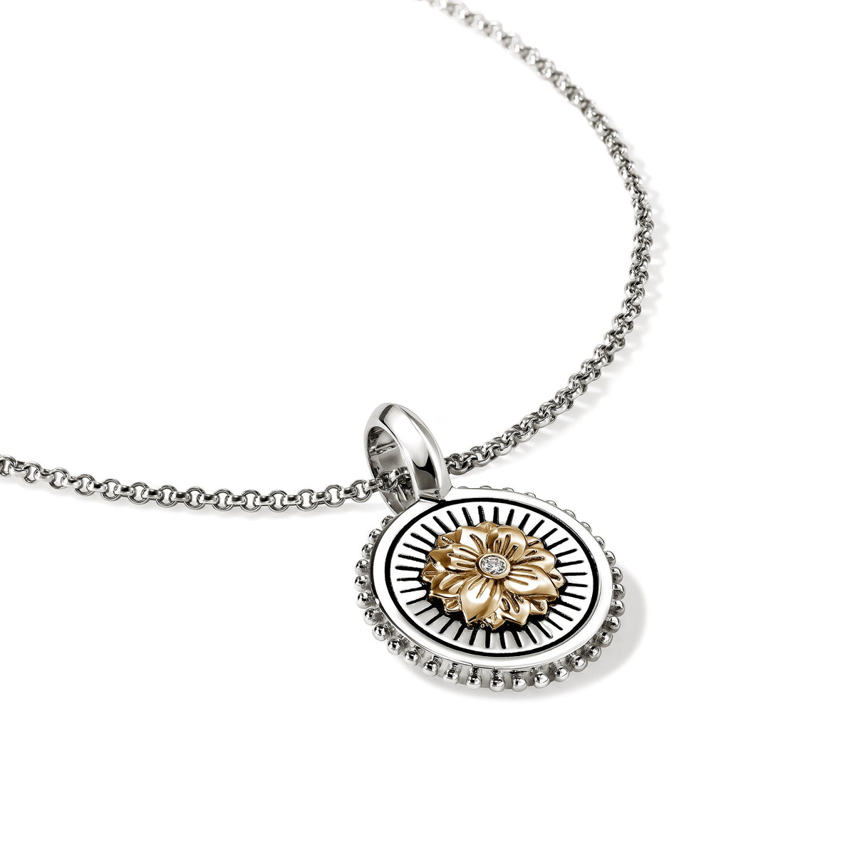 Lotus Talisman Charm, Gold, Sterling Silver, Diamonds