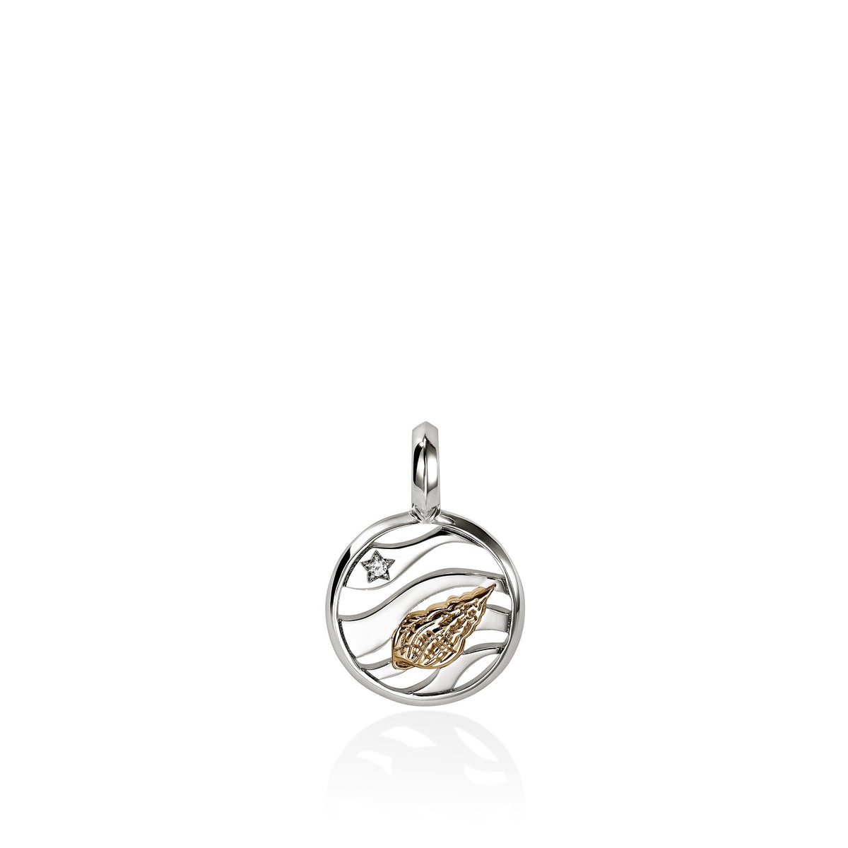 Seashell Talisman Charm, Gold, Sterling Silver, Diamonds