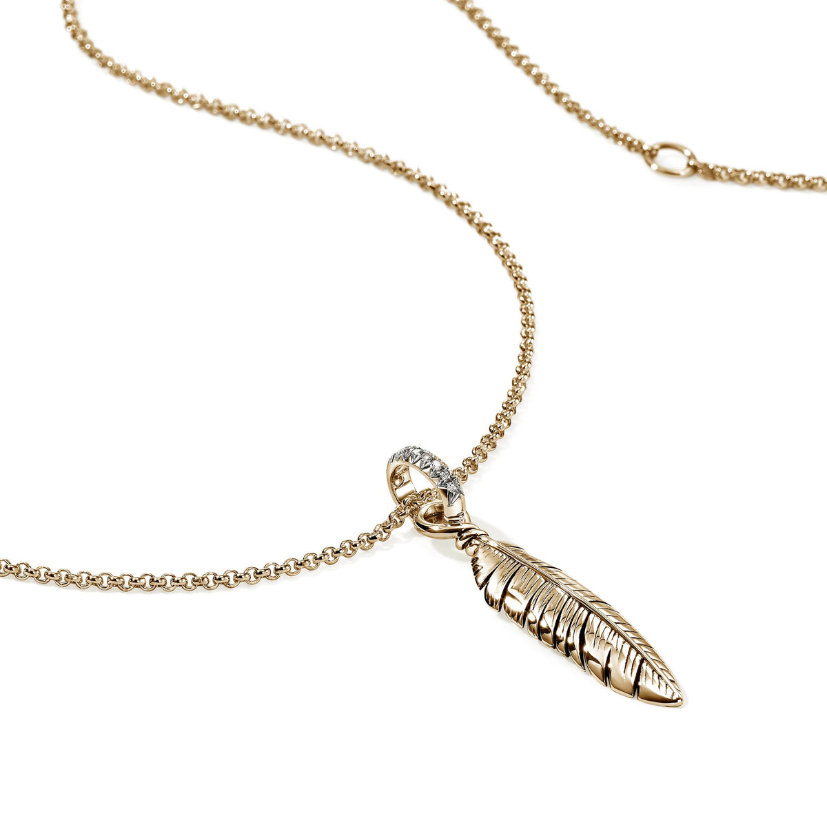 Feather Talisman Necklace, Gold, Diamonds