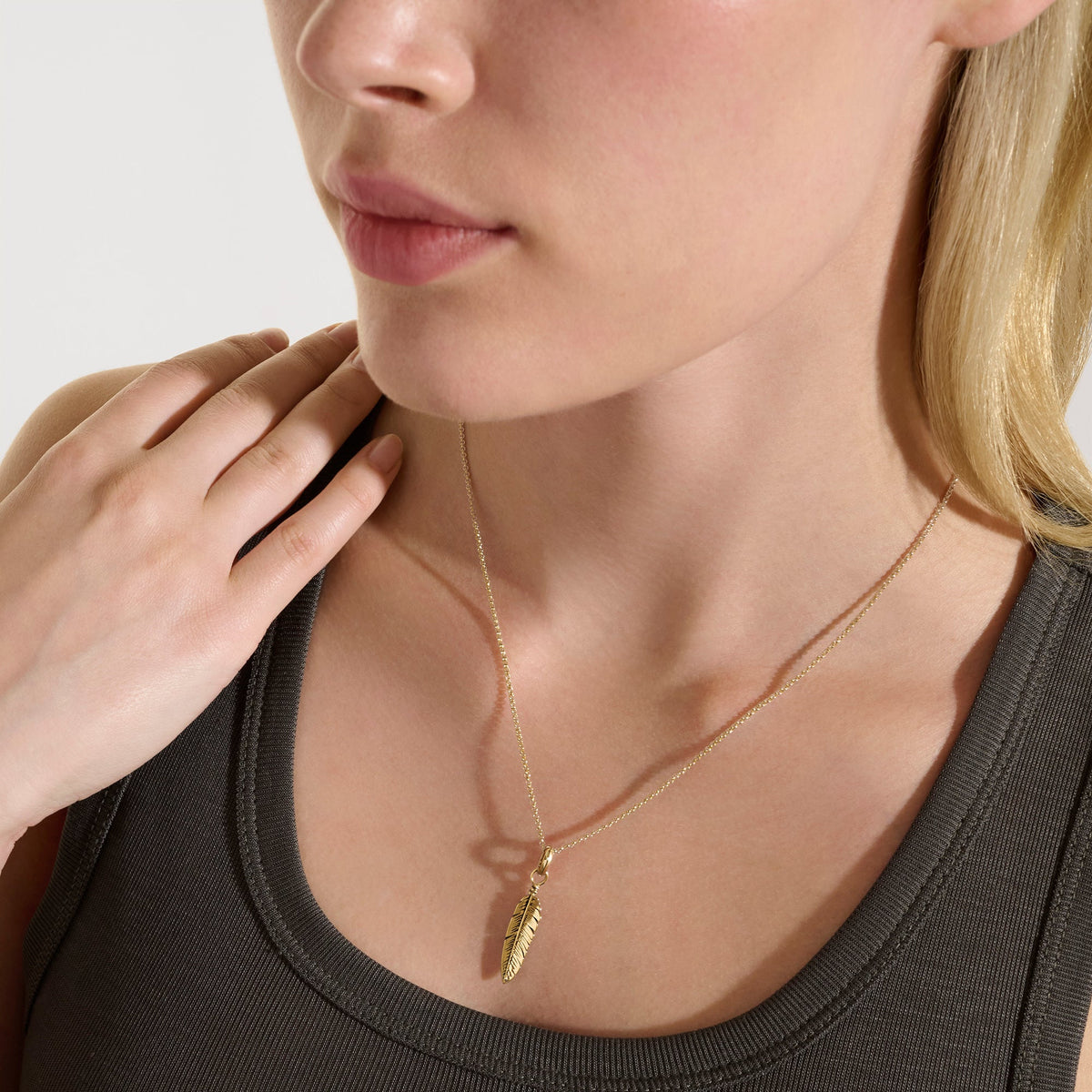 Feather Talisman Necklace, Gold, Diamonds