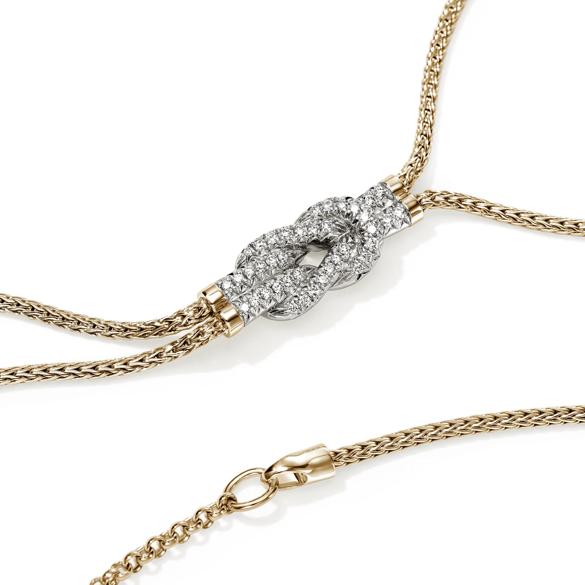 Love Knot Y Necklace, Gold, Diamonds
