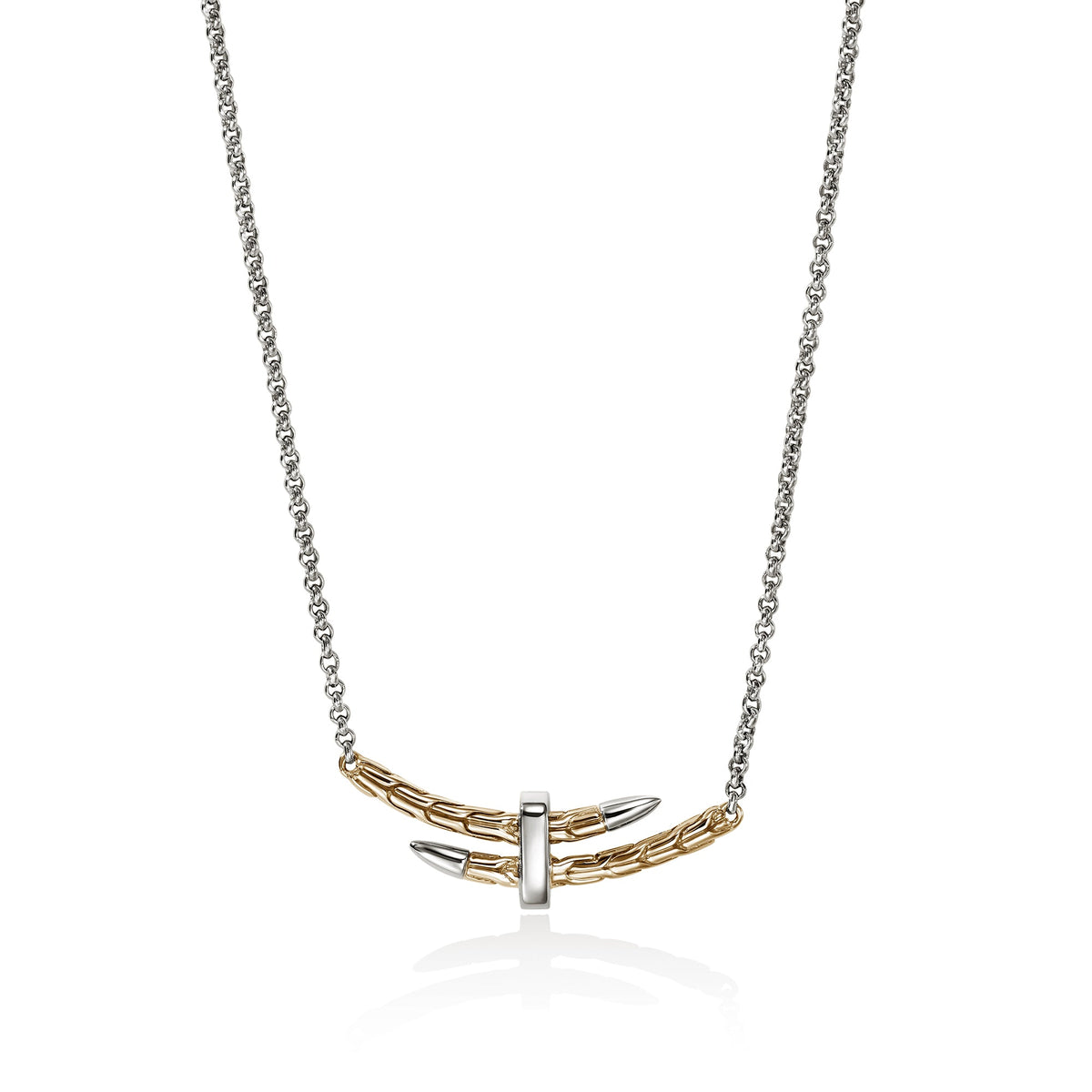 Spear Station Necklace, Gold, Sterling Silver, Diamonds