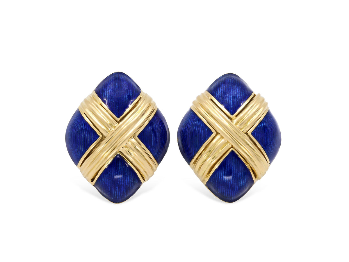 Pendientes de esmalte azul de Tiffany & Co. en oro de 18 quilates