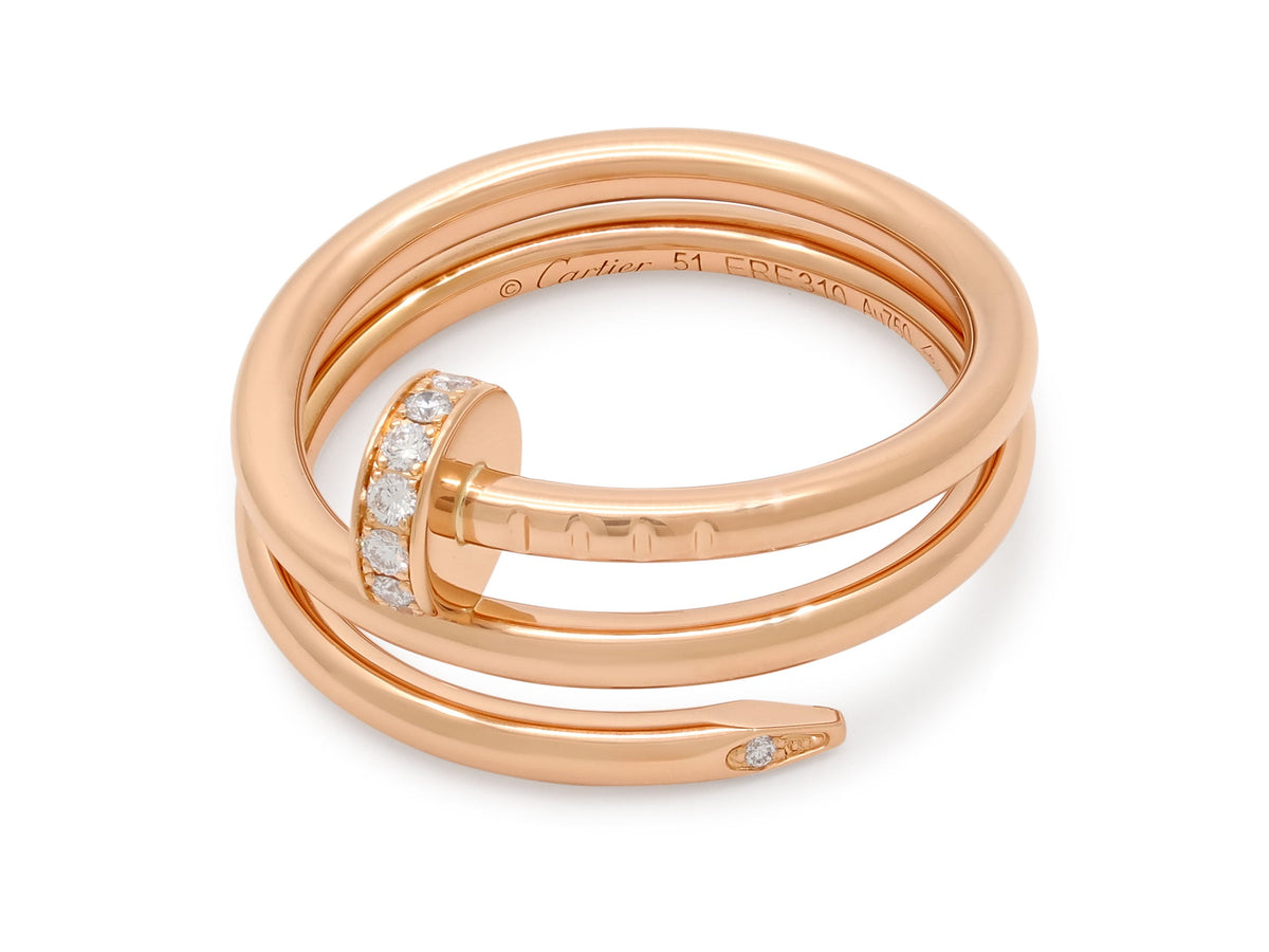 Anillo Cartier 'Juste un Clou', Doble, con Diamantes en Oro Rosa de 18K