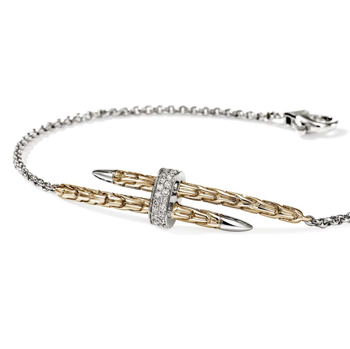 Spear Station Bracelet, Gold, Sterling Silver, Diamonds