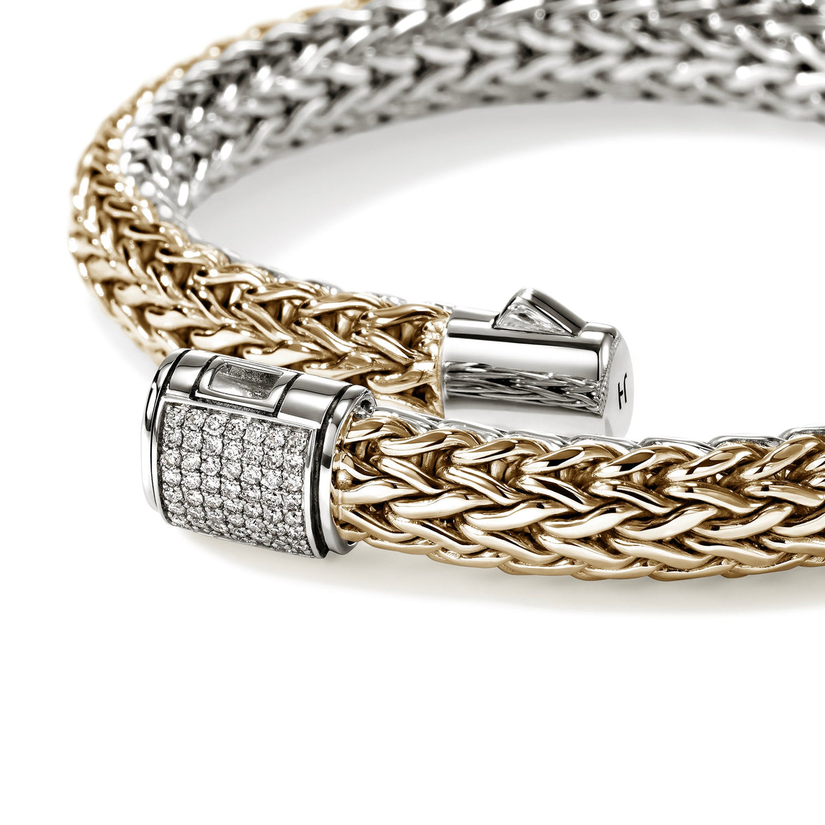 Icon Bracelet, Reversible, Gold, Sterling Silver, Diamonds, 7.5MM
