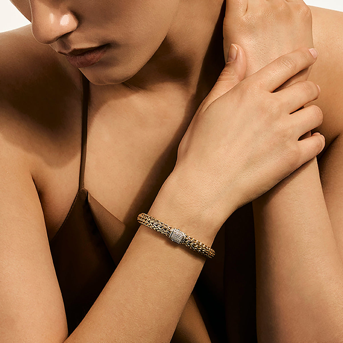 Icon Bracelet, Reversible, Gold, Sterling Silver, Diamonds, 7.5MM