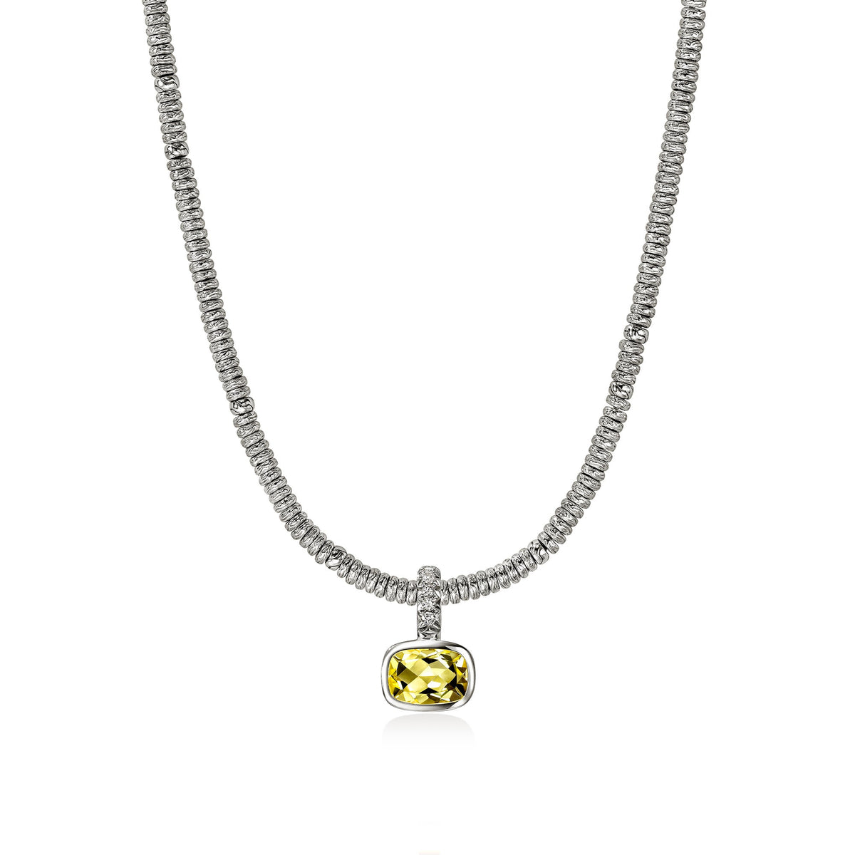 Heishi Gem Charm, Sterling Silver, Lemon Quartz, Diamonds