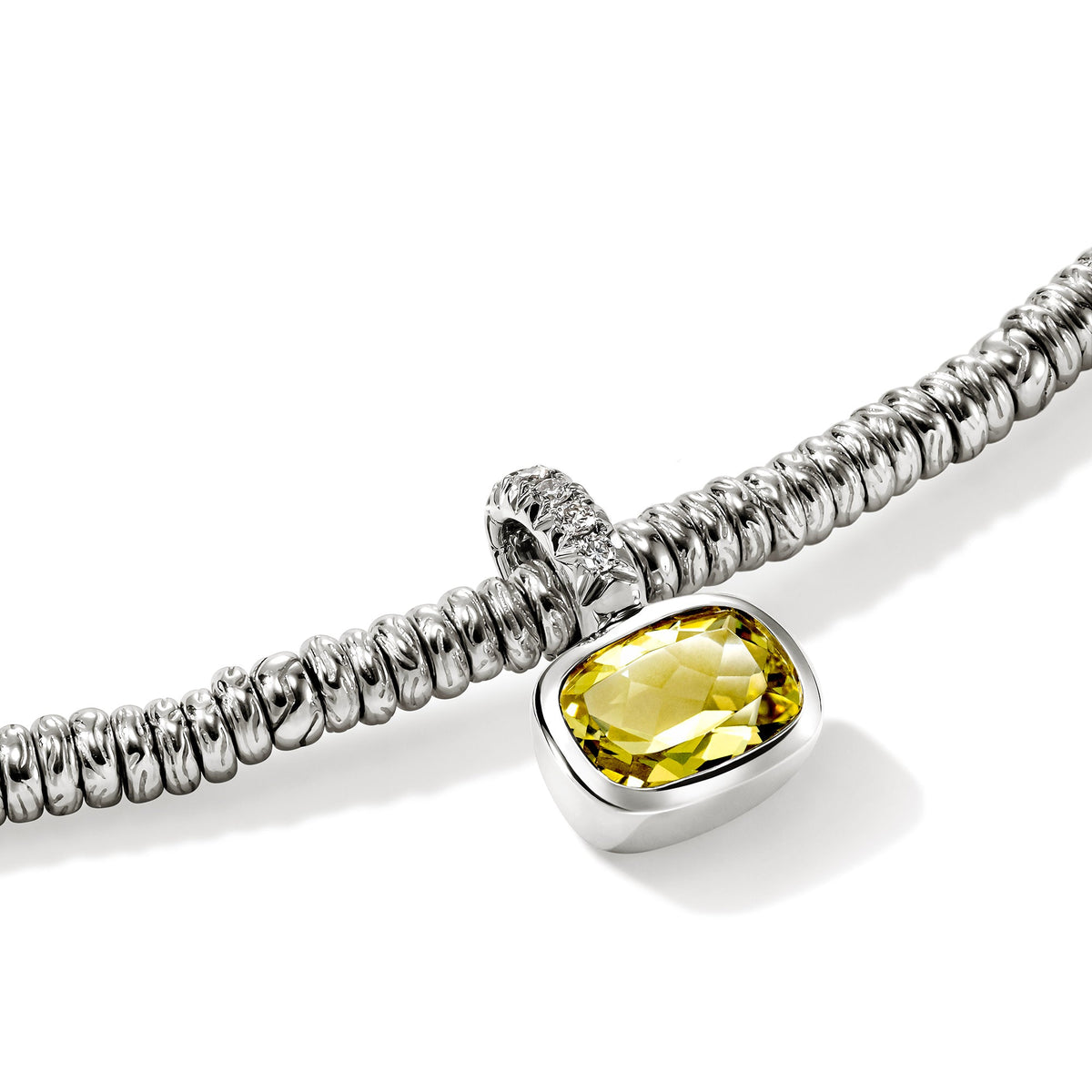 Heishi Gem Charm, Sterling Silver, Lemon Quartz, Diamonds