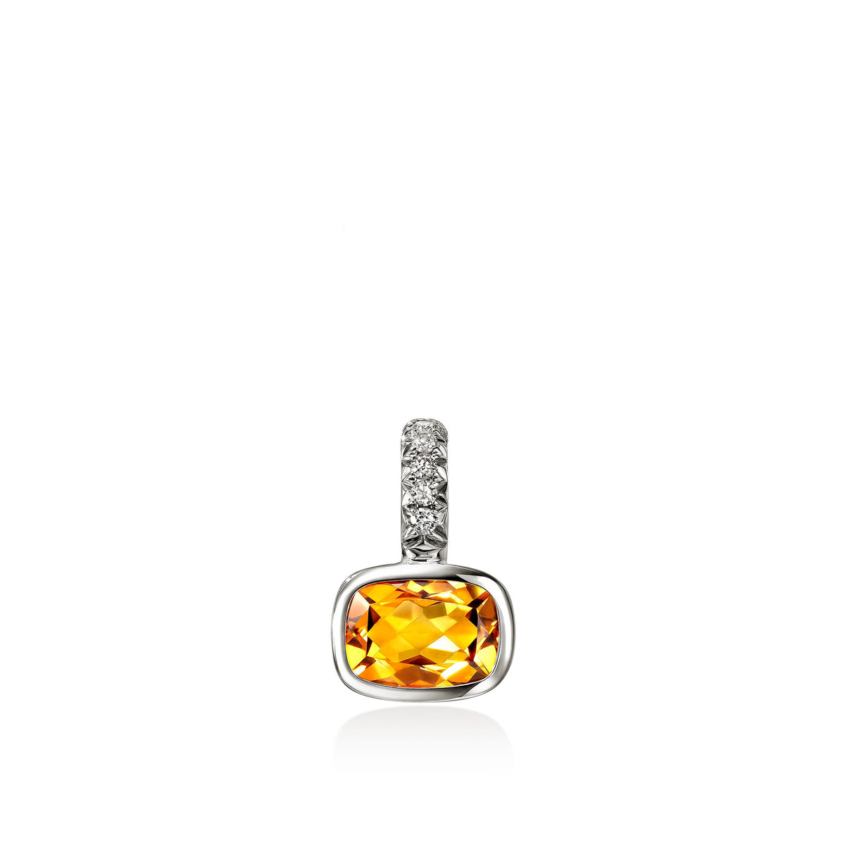 Heishi Gem Charm, Sterling Silver, Orange Citrine , Diamonds