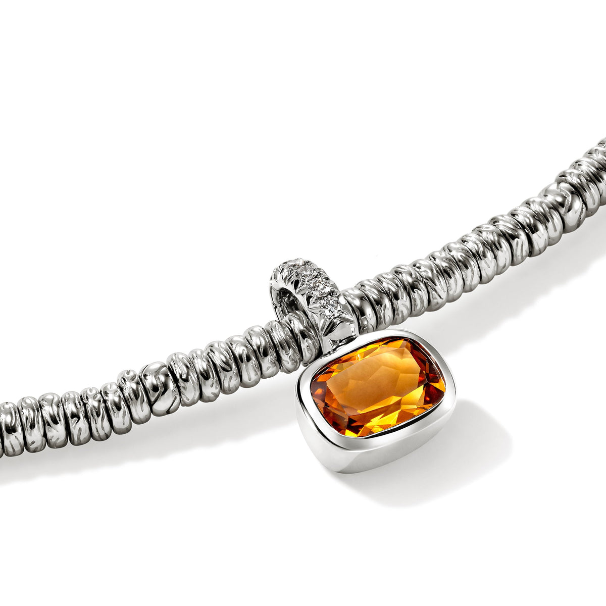 Heishi Gem Charm, Sterling Silver, Orange Citrine , Diamonds
