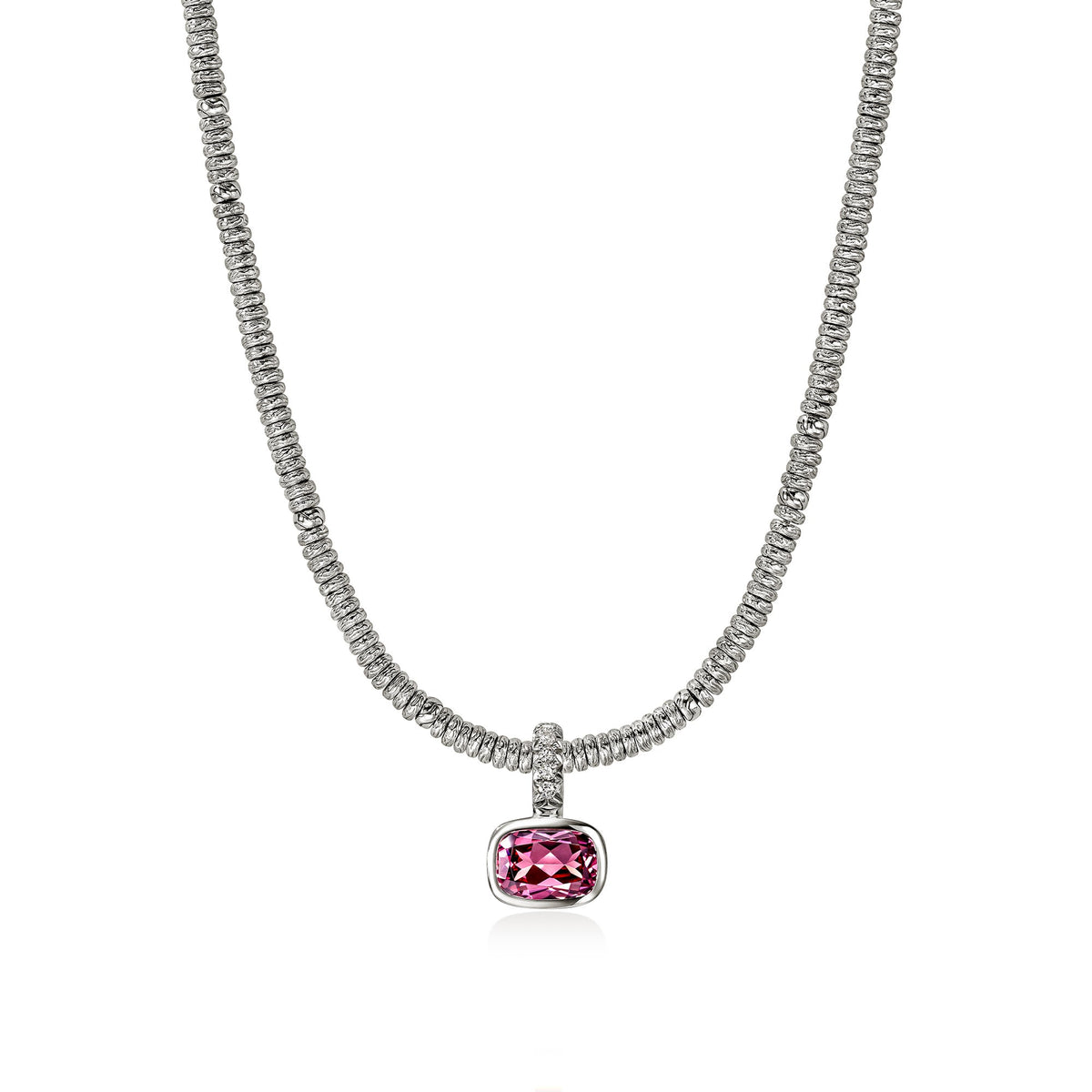 Heishi Gem Charm, Sterling Silver, Rhodolite, Diamonds