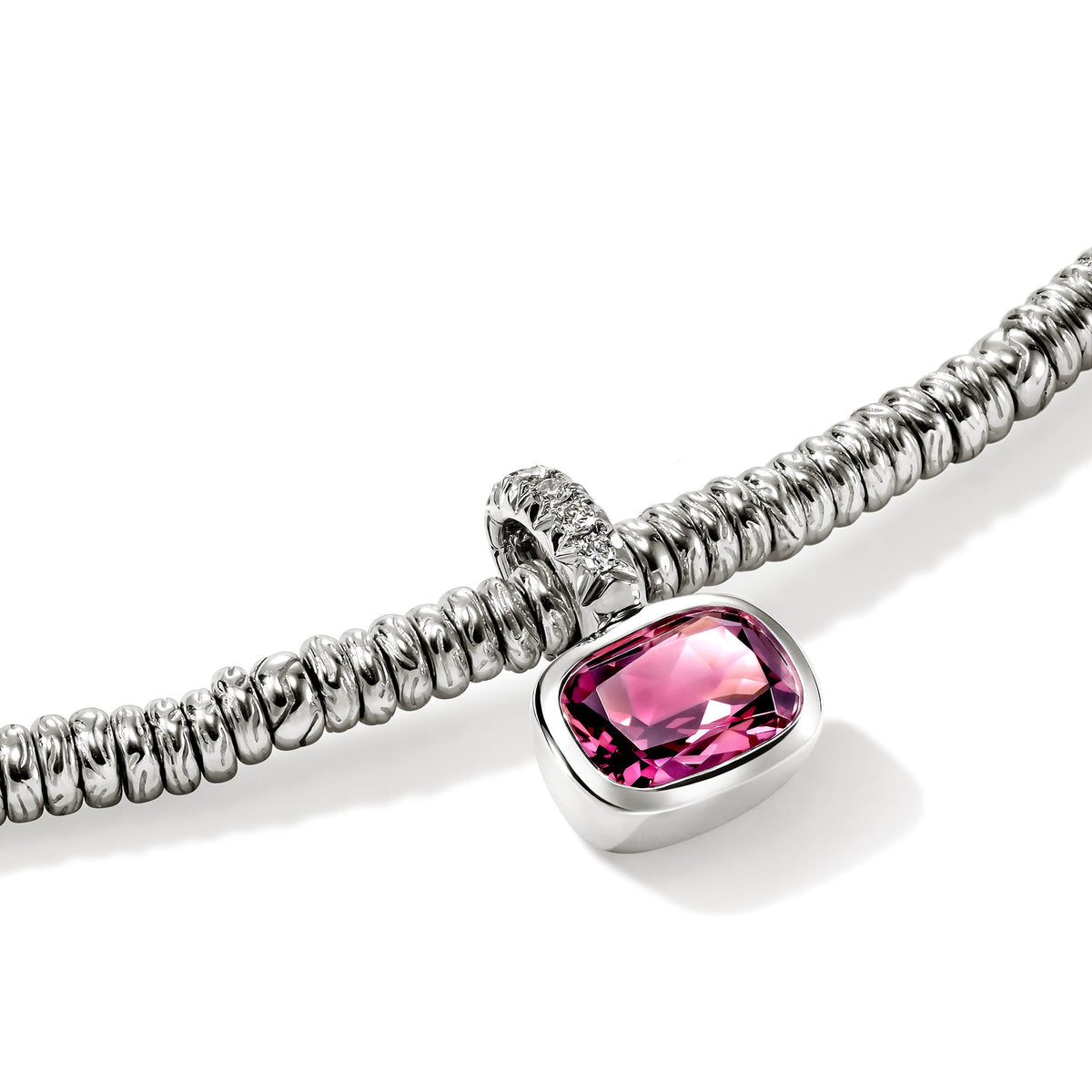 Heishi Gem Charm, Sterling Silver, Rhodolite, Diamonds