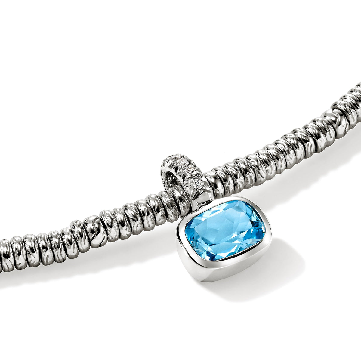Heishi Gem Charm, Sterling Silver, Swiss Blue Topaz, Diamonds