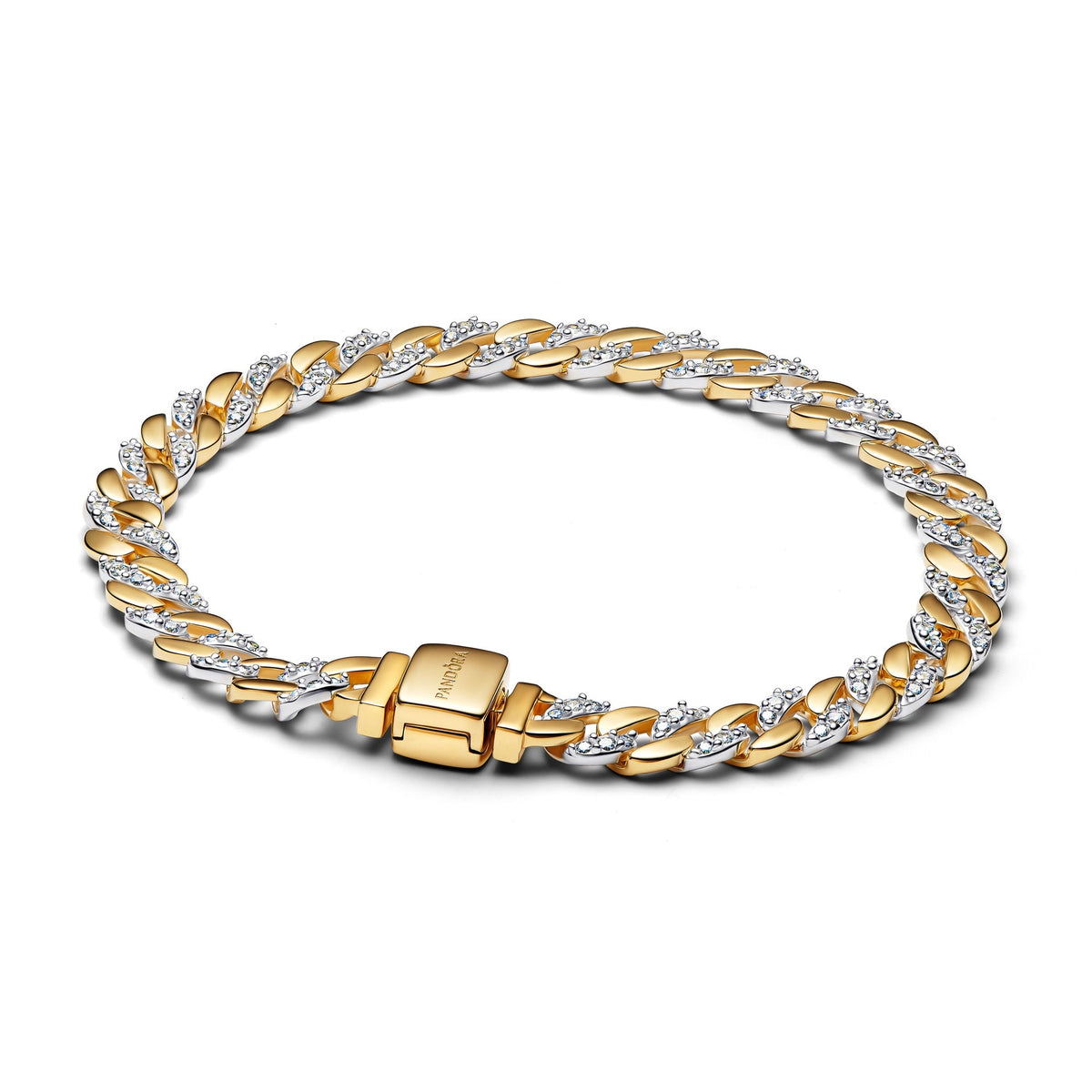 Pulsera de cadena cubana pavé bicolor Pandora