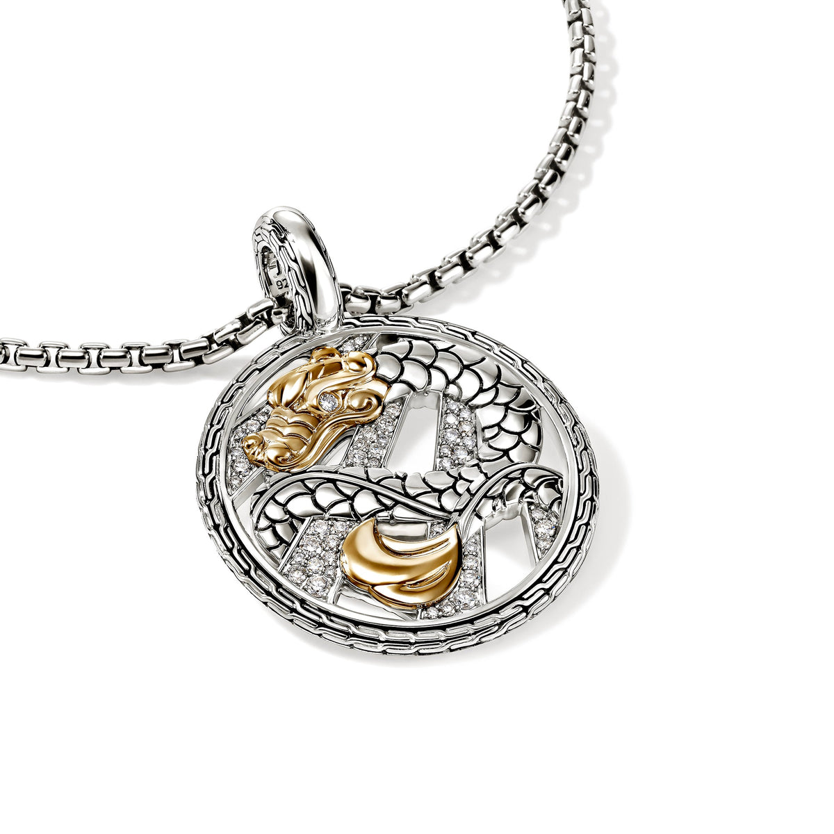 Naga Talisman Charm, Gold, Sterling Silver, Diamonds