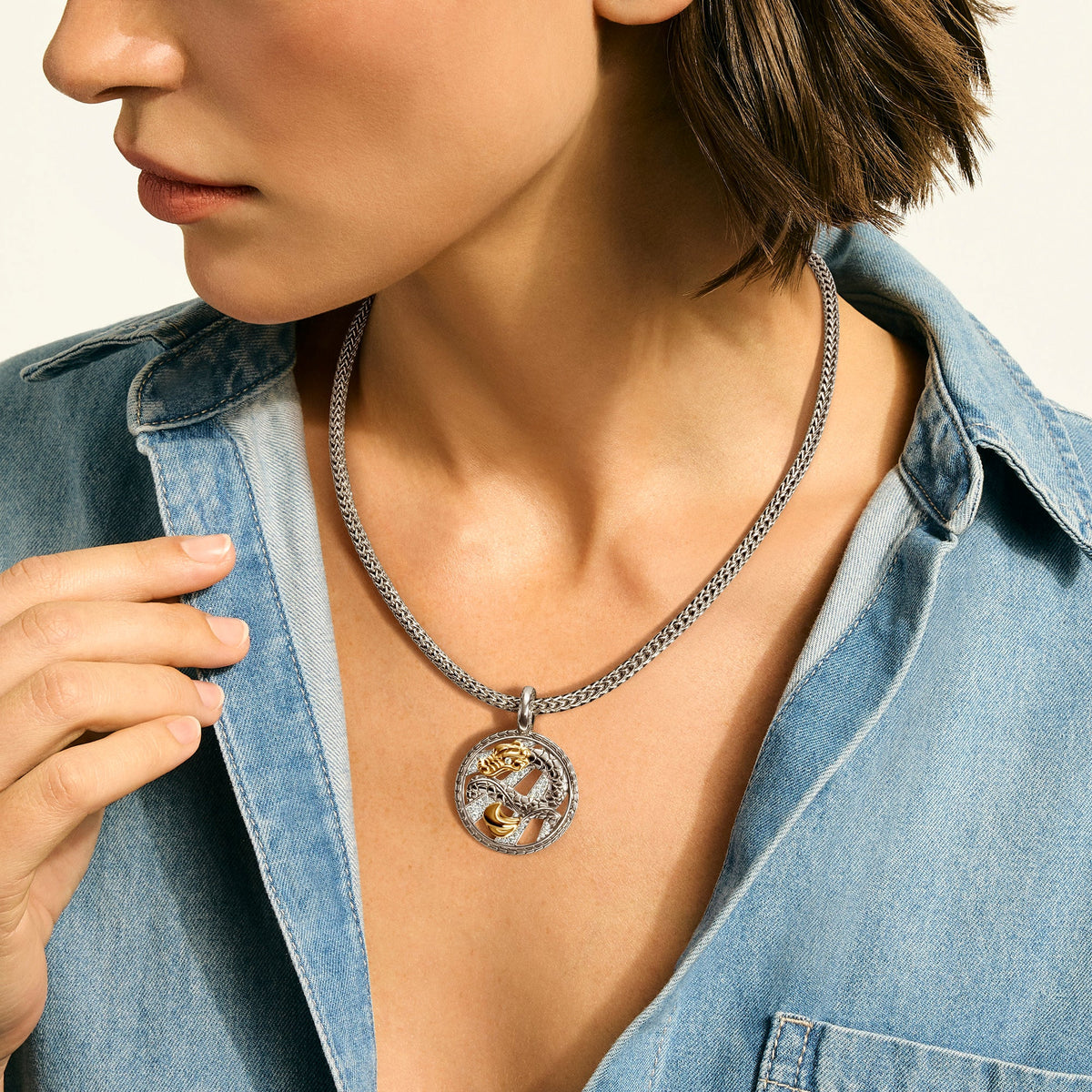 Naga Talisman Charm, Gold, Sterling Silver, Diamonds