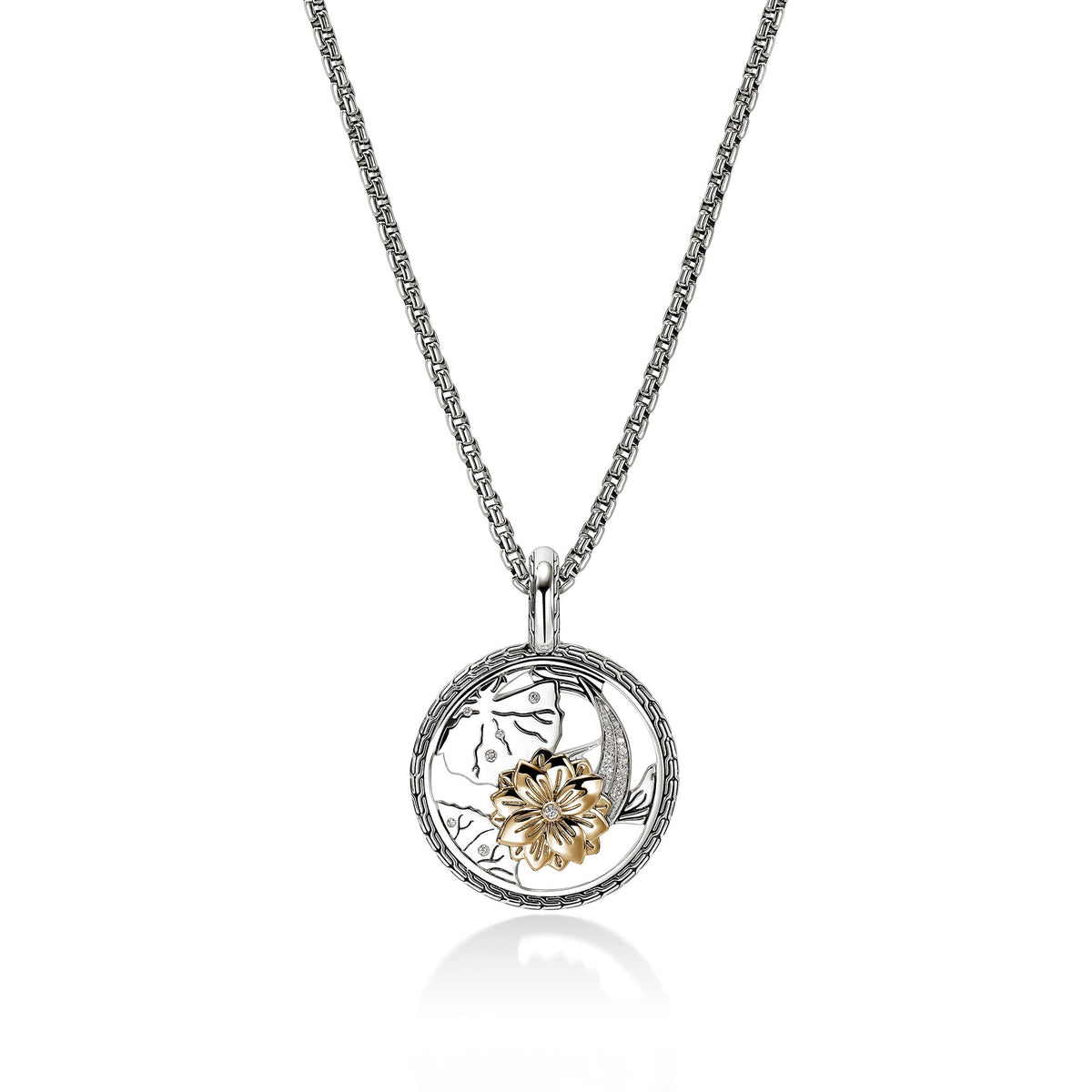 Lotus Talisman Charm, Gold, Sterling Silver, Diamonds