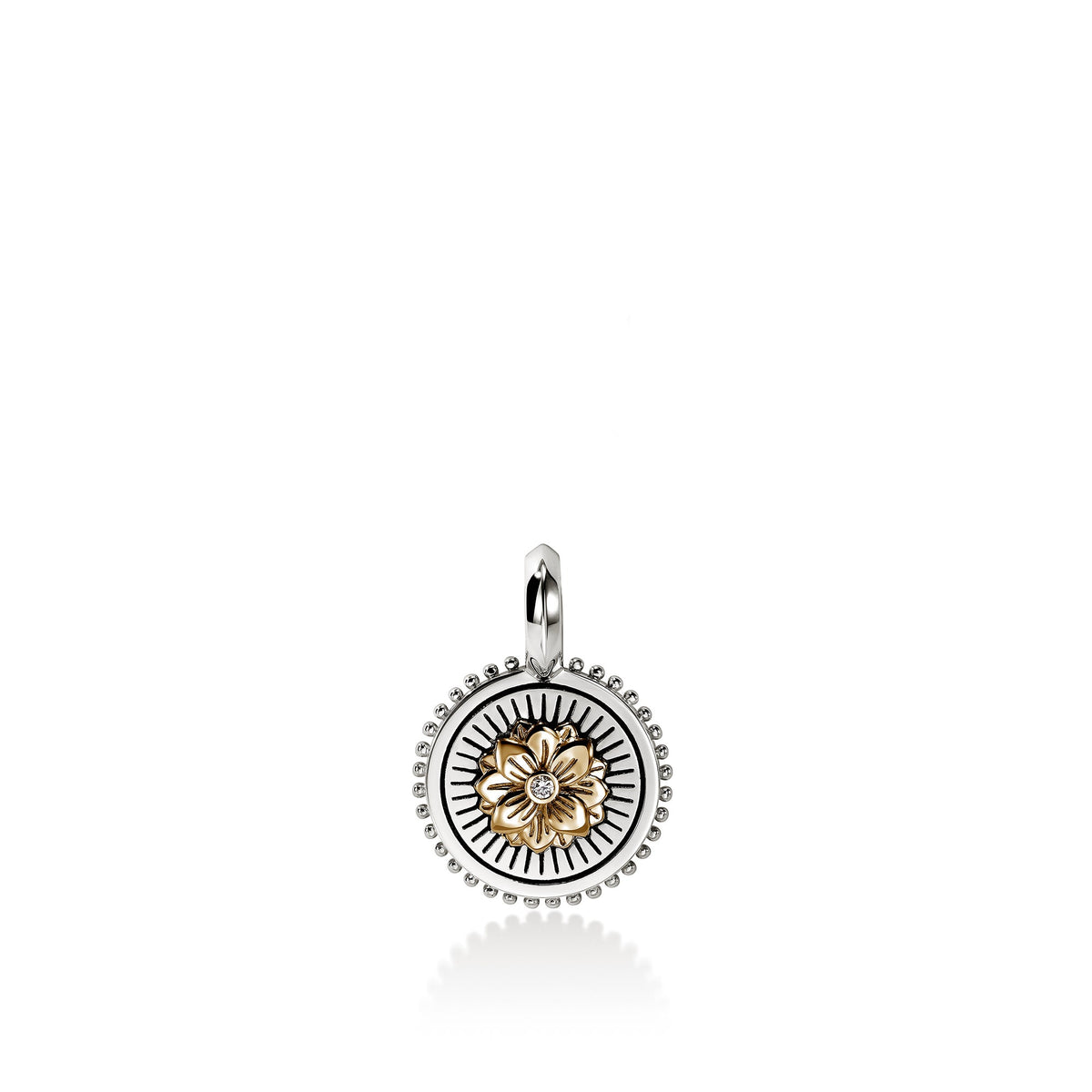 Lotus Talisman Charm, Gold, Sterling Silver, Diamonds