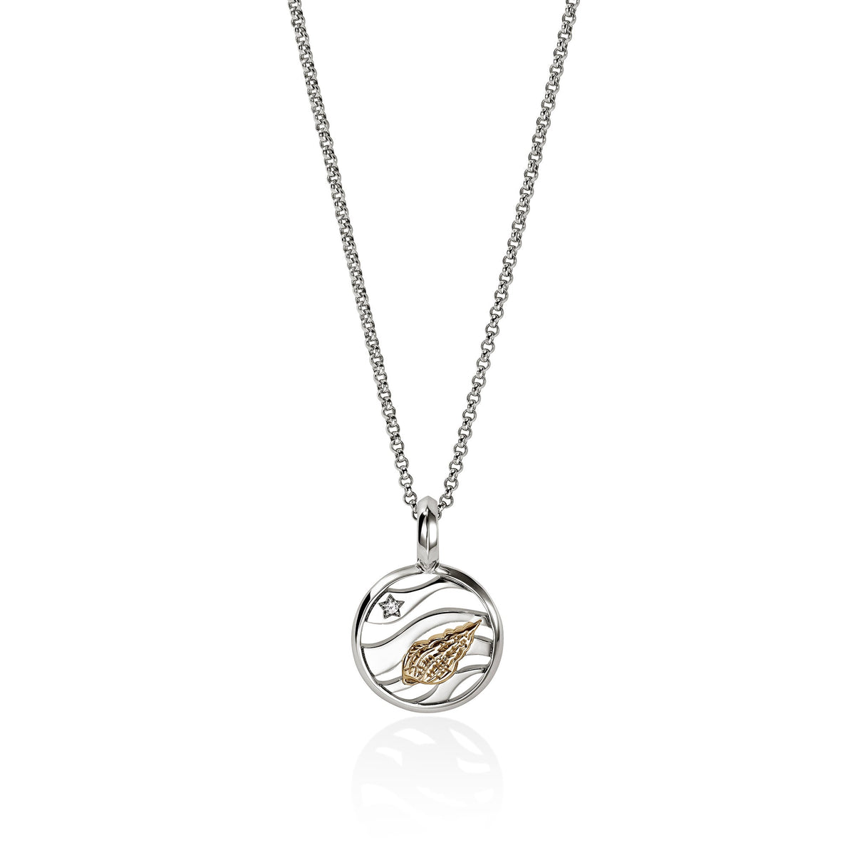 Seashell Talisman Charm, Gold, Sterling Silver, Diamonds