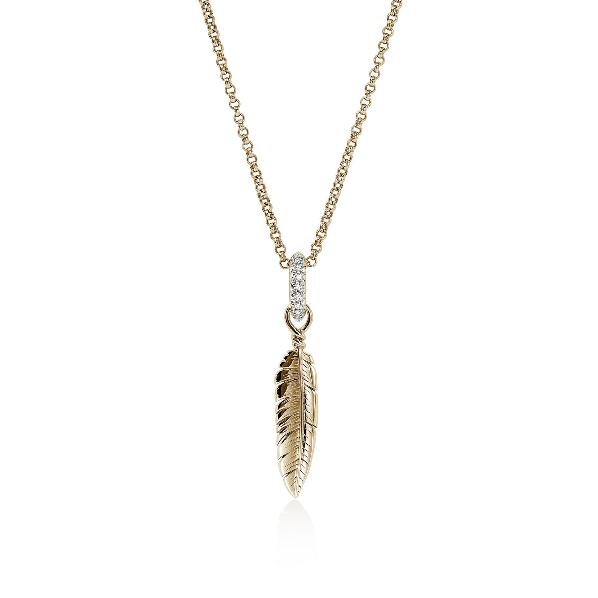 Feather Talisman Necklace, Gold, Diamonds