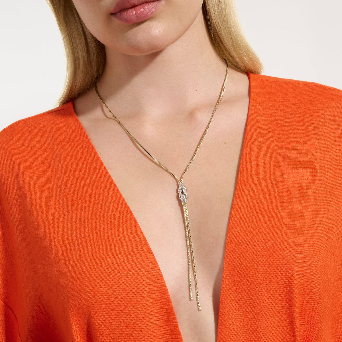 Love Knot Y Necklace, Gold, Diamonds