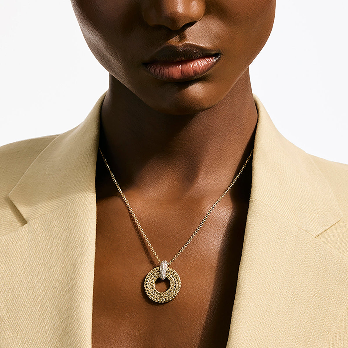Icon Link Pendant Necklace, Gold, Diamonds, 2MM