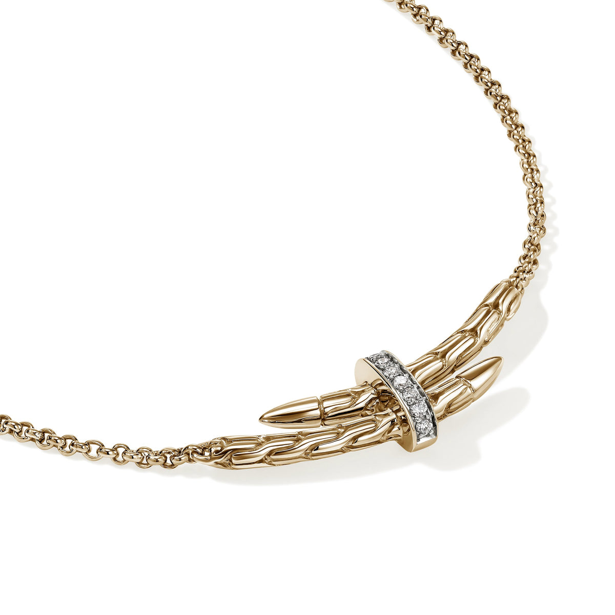 Spear Station Necklace, Gold, Diamonds
