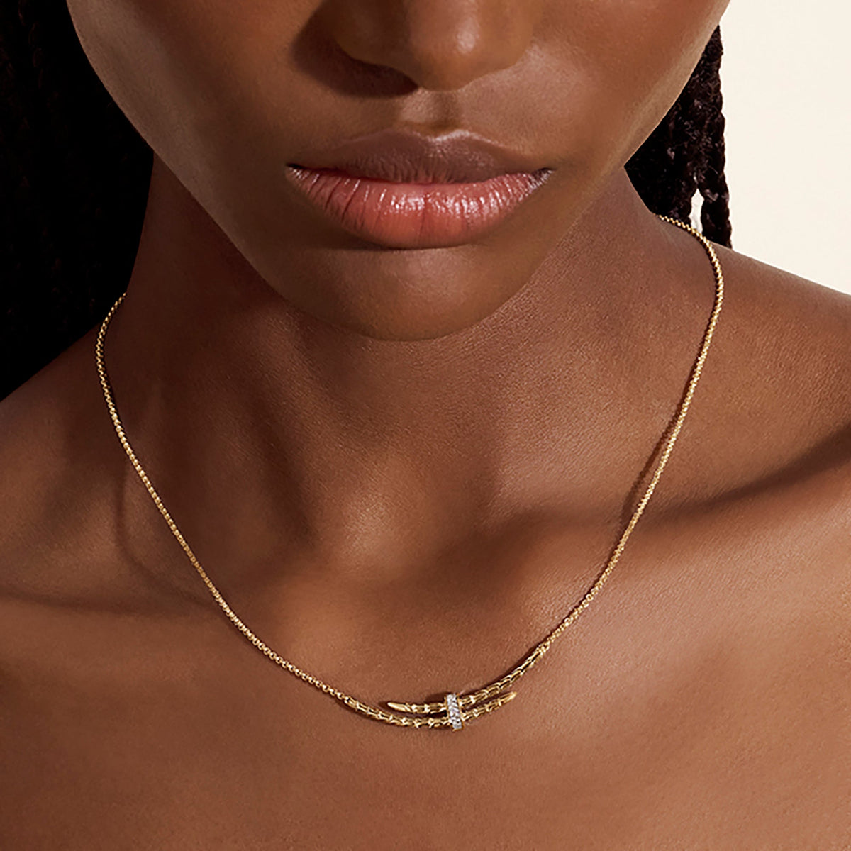 Spear Station Necklace, Gold, Diamonds