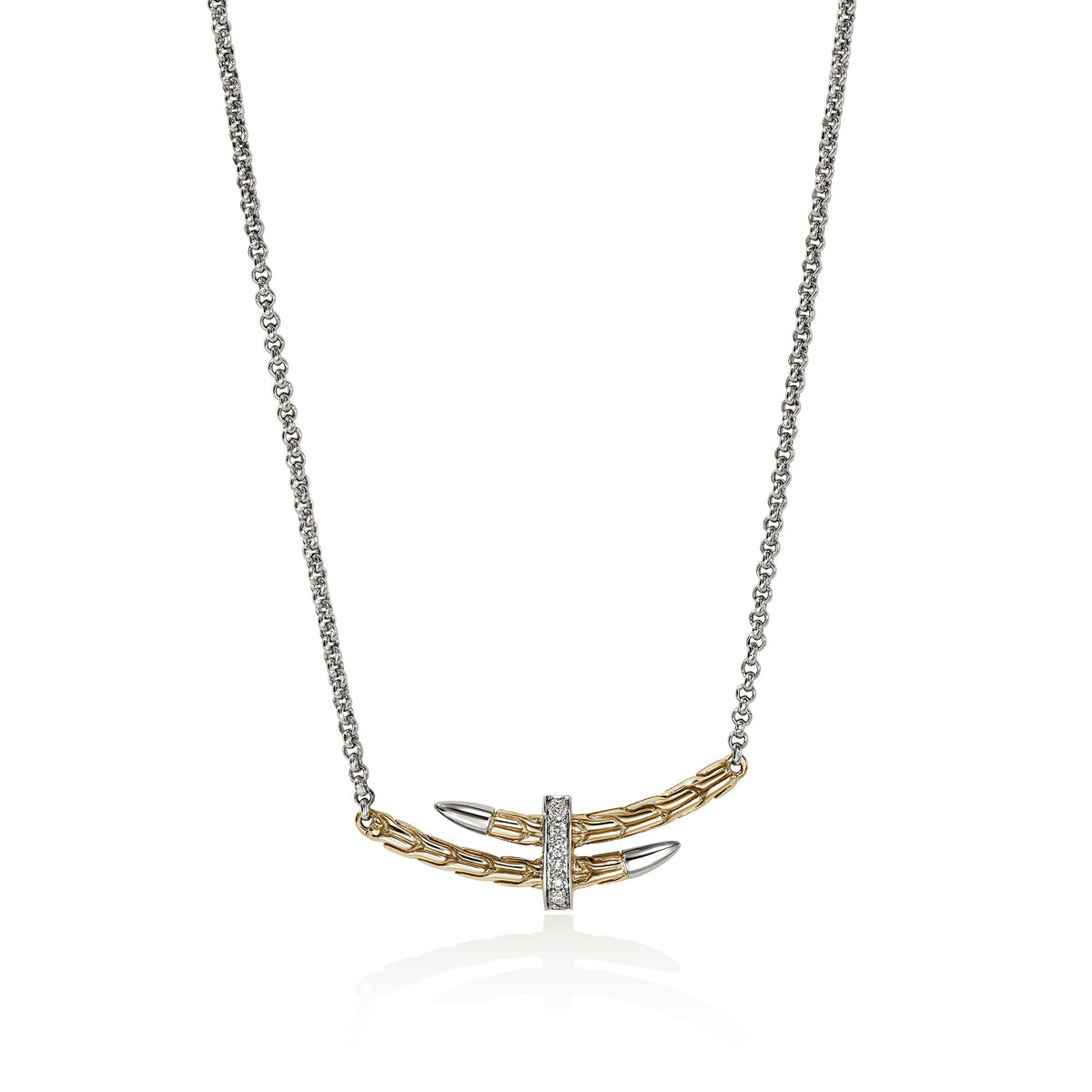 Spear Station Necklace, Gold, Sterling Silver, Diamonds