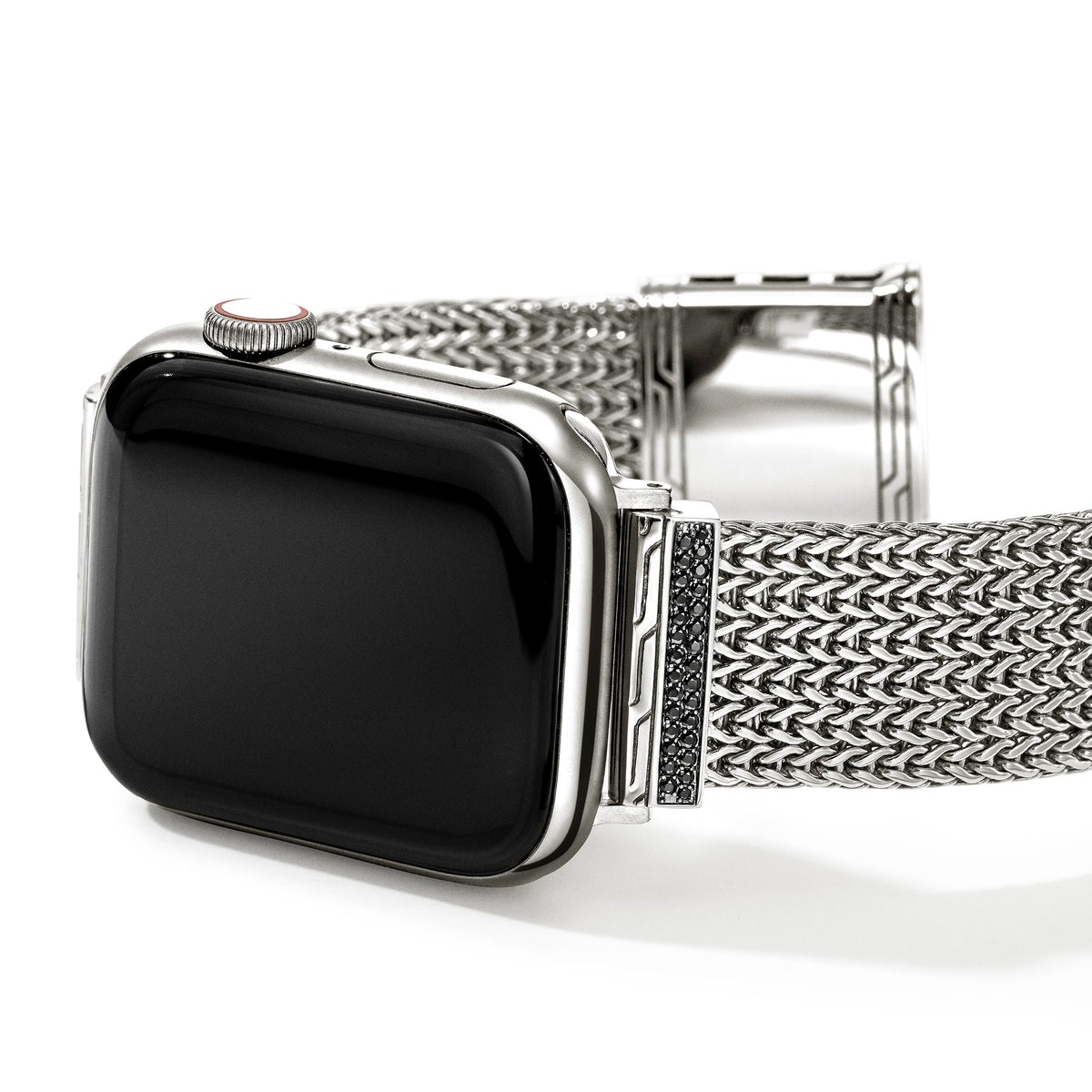 Smartwatch Strap, Sterling Silver, Black Sapphires, 18MM