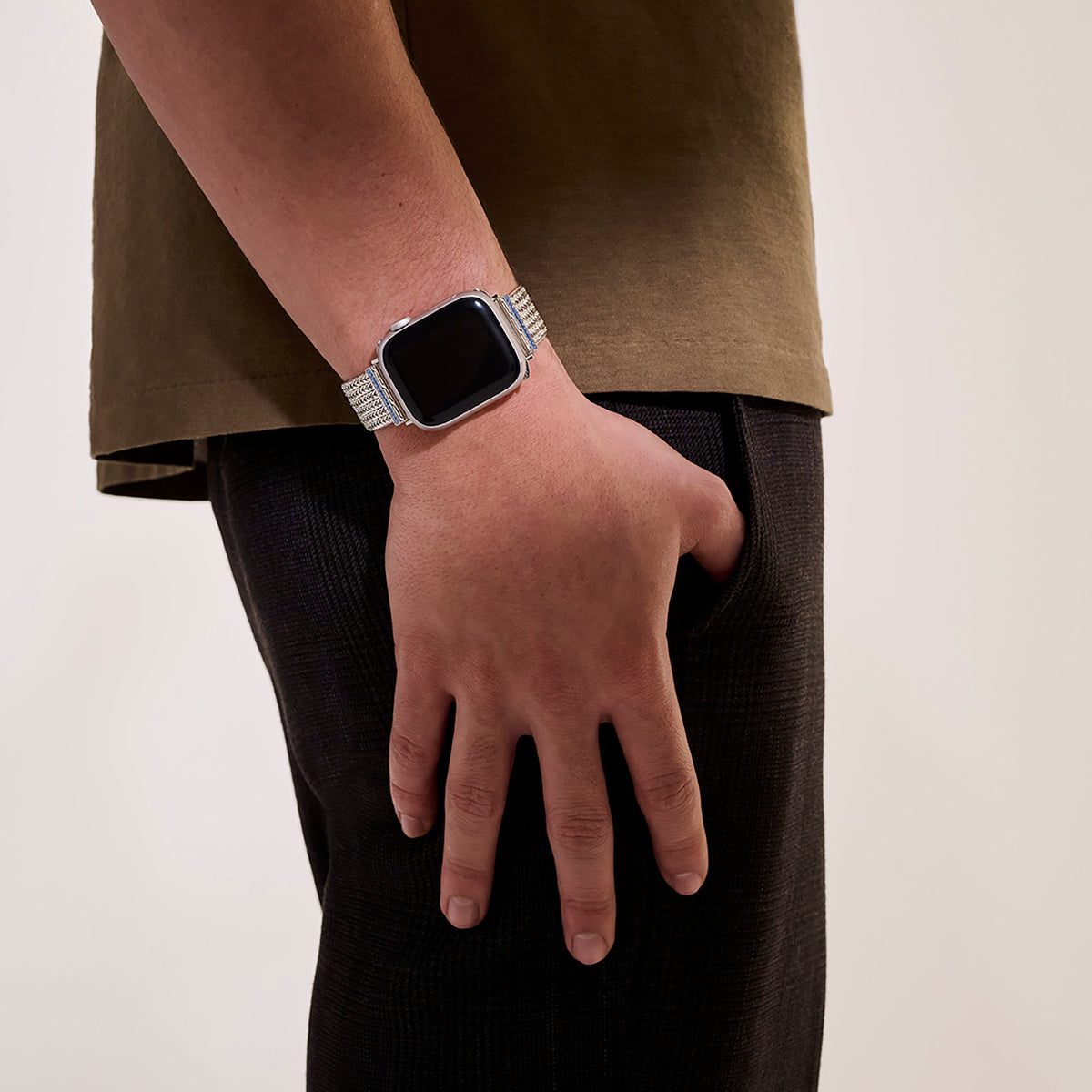 Smartwatch Strap, Sterling Silver, Blue Sapphires, 18MM