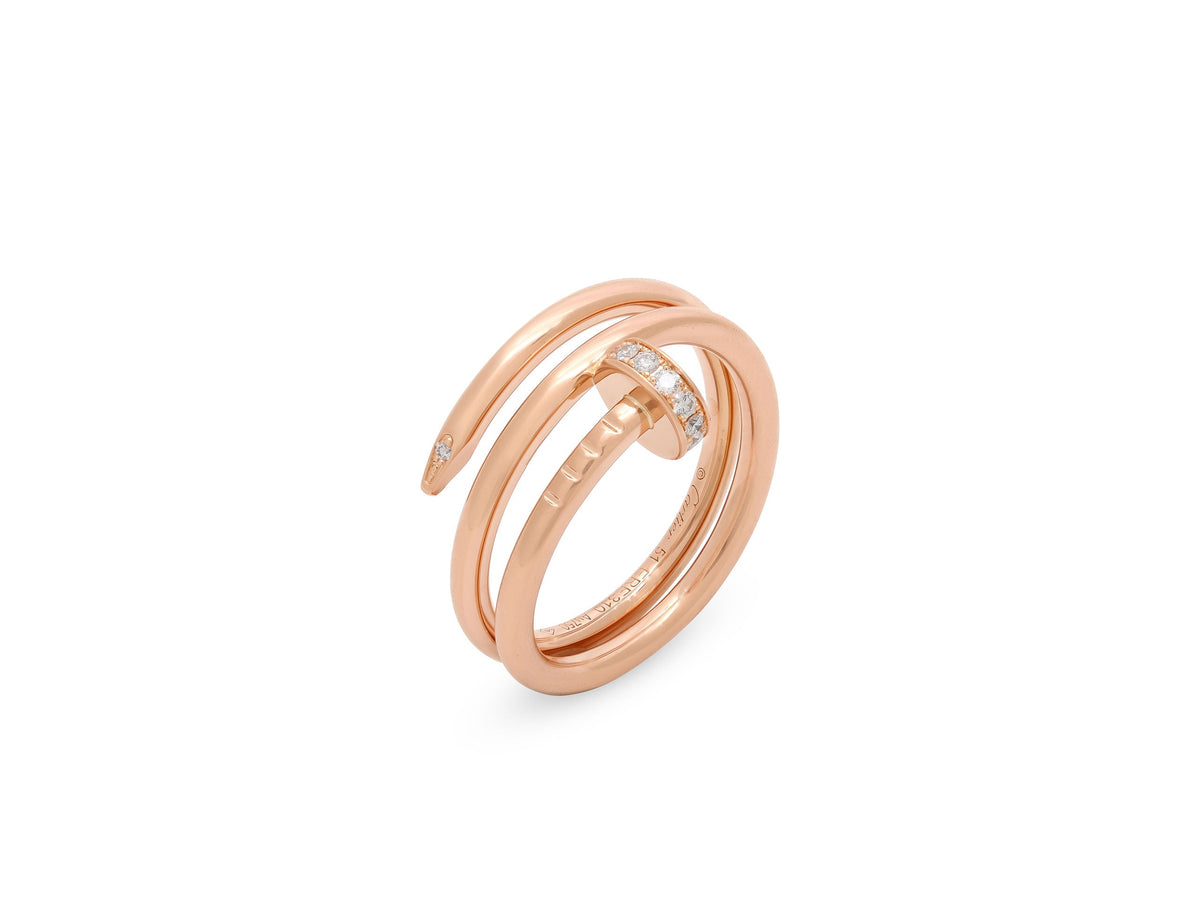 Anillo Cartier 'Juste un Clou', Doble, con Diamantes en Oro Rosa de 18K