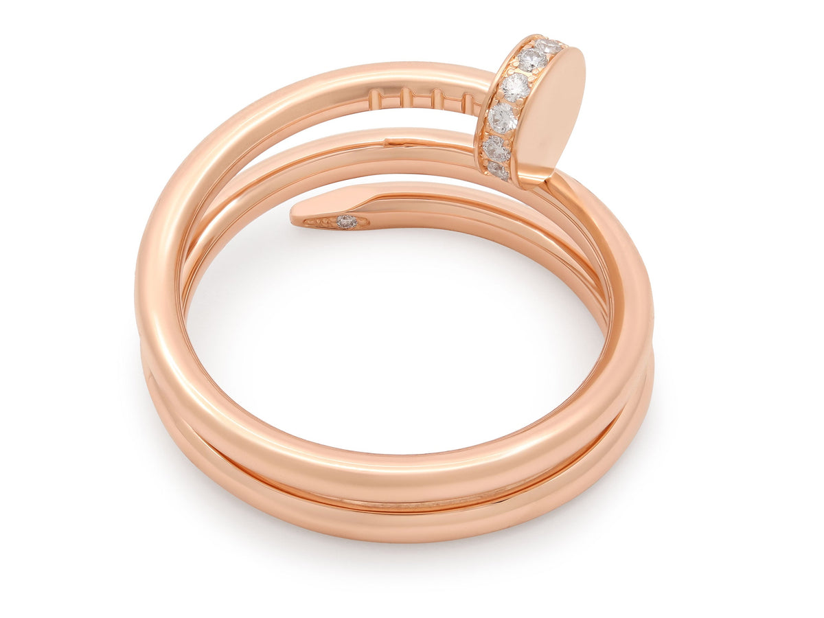 Anillo Cartier 'Juste un Clou', Doble, con Diamantes en Oro Rosa de 18K