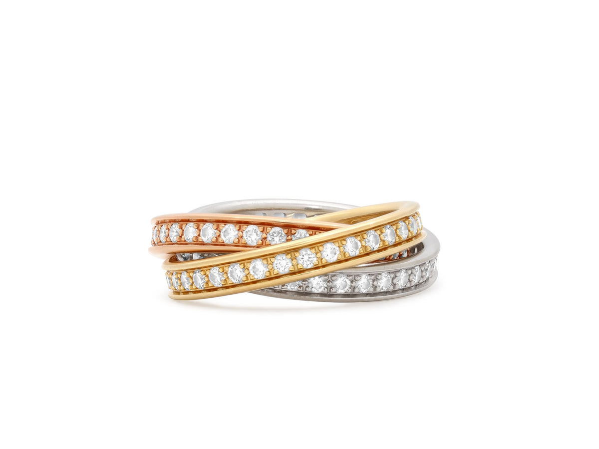 Anillo Rodante de Diamantes 'Trinity' de Cartier en Oro Tricolor de 18K